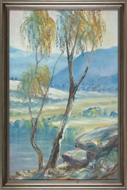 Artist: Gordon Syron |Title: Water hole of the sleepy lizard |Year: 1983 |Medium: oil on canvas |Dimensions: 54.5 x 34 cm