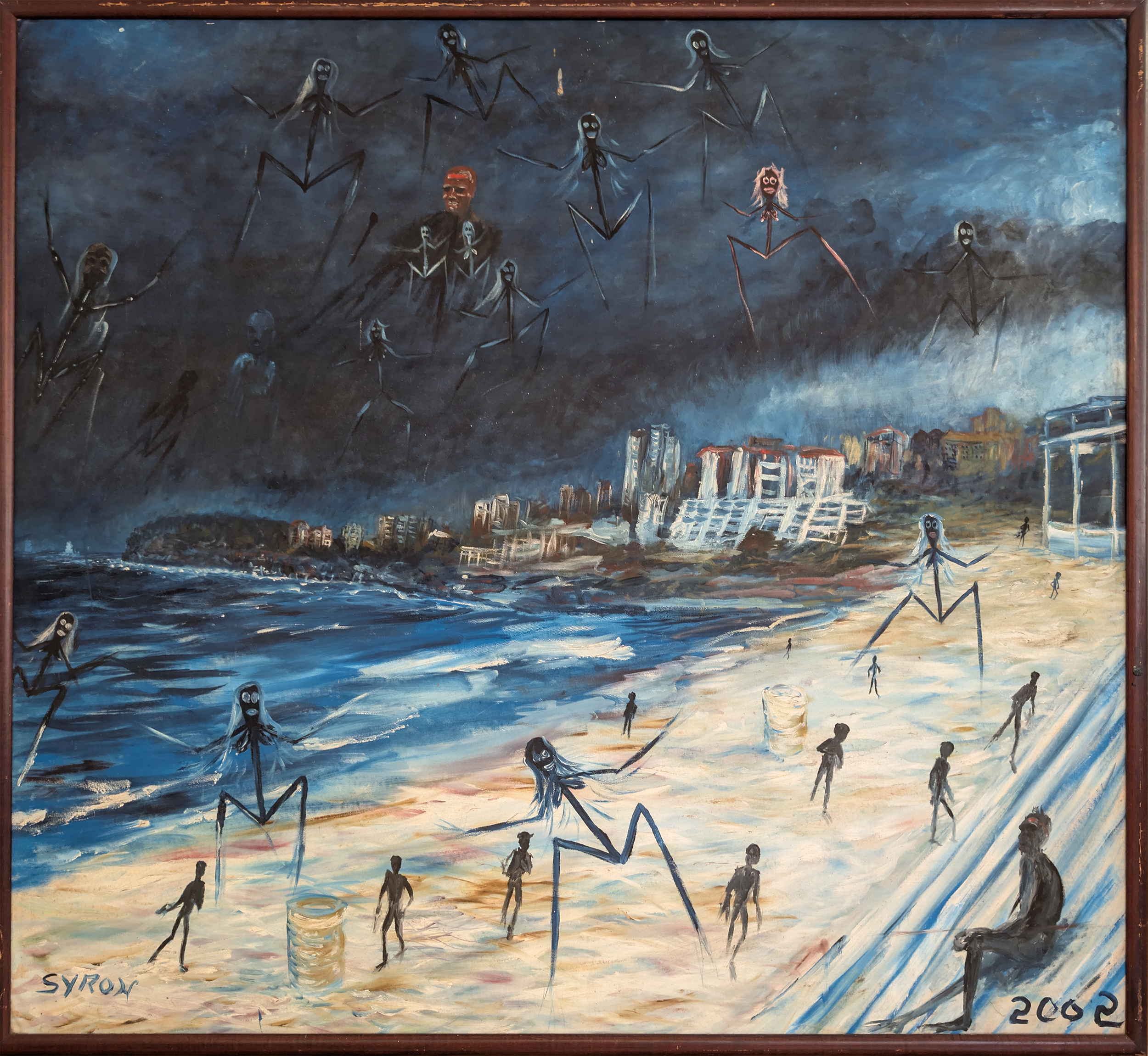 Artist: Gordon Syron |Title: Bondi - Black Beach |Year: 2002 |Medium: oil on canvas |Dimensions: 126 x 138 cm; 132.5 x 144.5cm frame