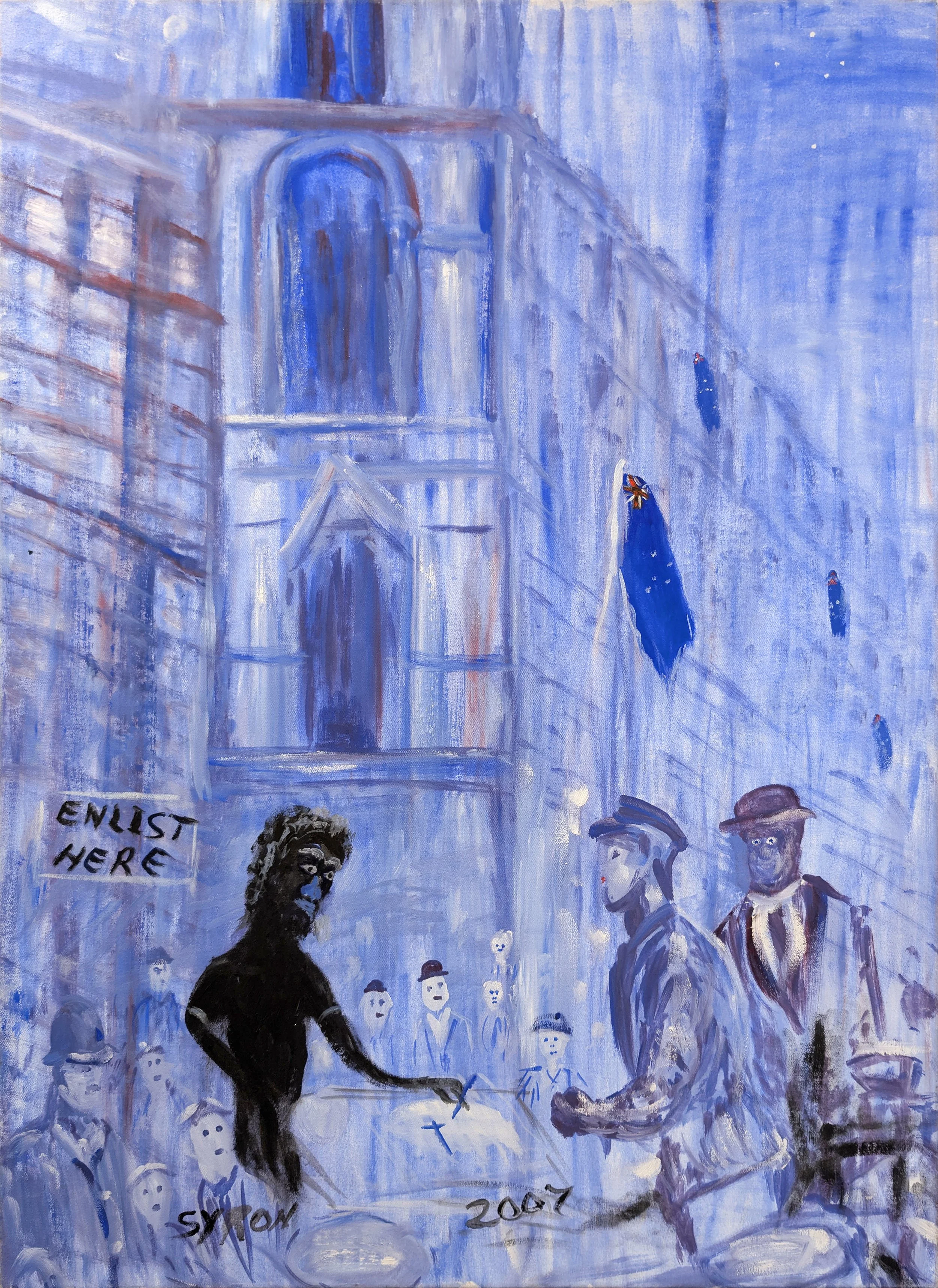 Artist: Gordon Syron |Title: Enlist Here |Year: 2007 |Medium: oil on canvas |Dimensions: 110 x 80 cm