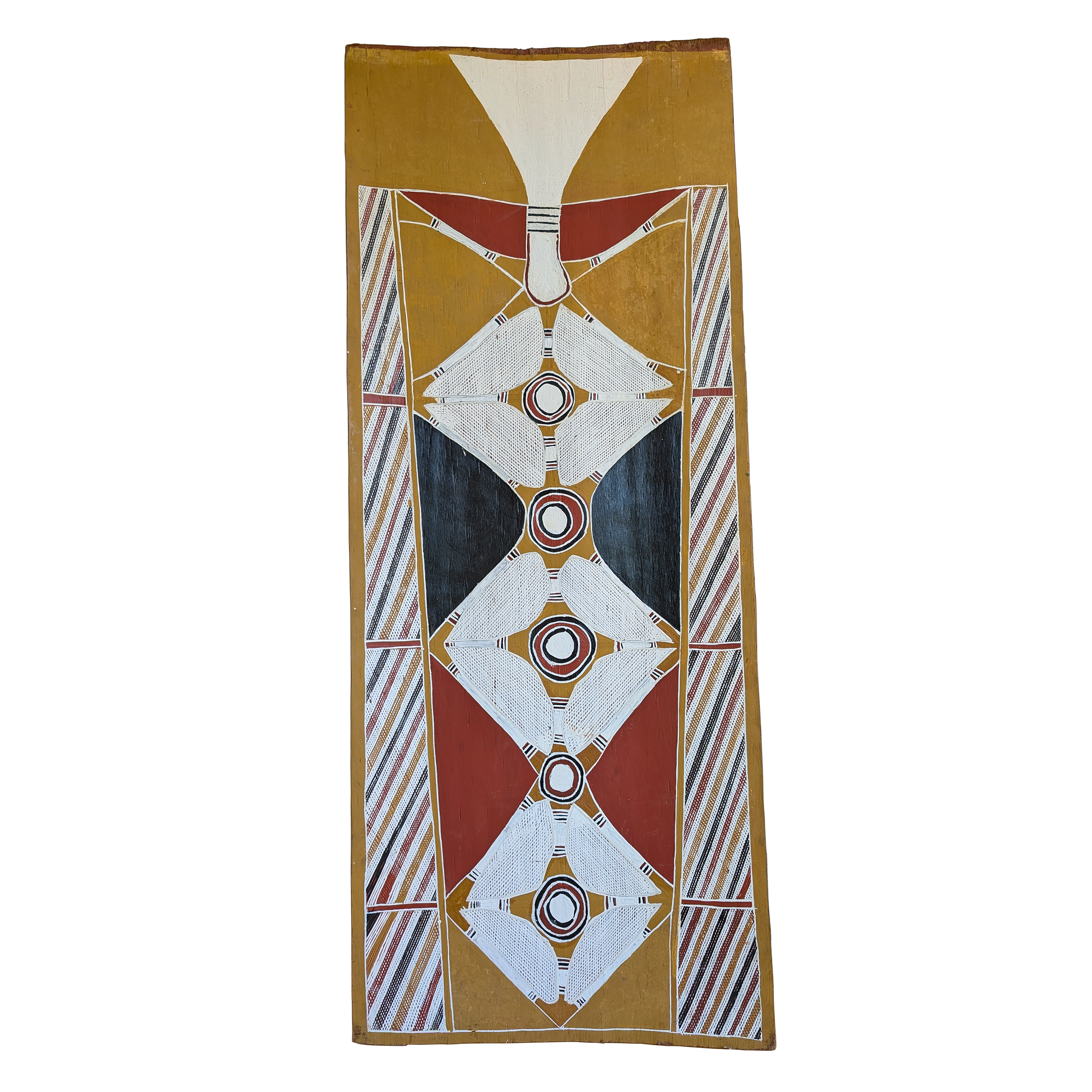 Artist: George Liwukan | Title: Whale Ceremony | Year: 1999 | Medium: natural earth pigments on bark | Dimensions: