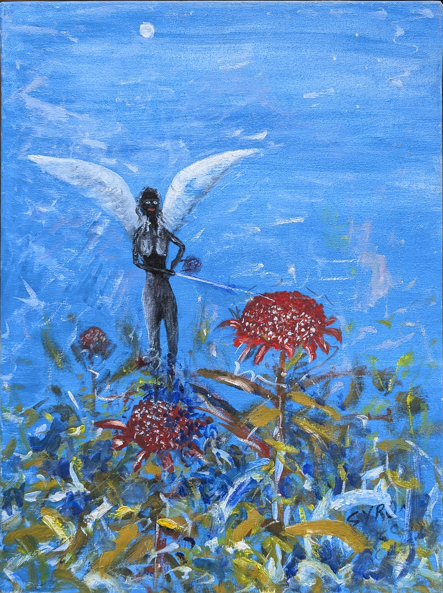 Artist: Gordon Syron |Title: Black fairy in the bush |Year: c.2010 |Medium: oil on canvas |Dimensions: 60 x 45 cm