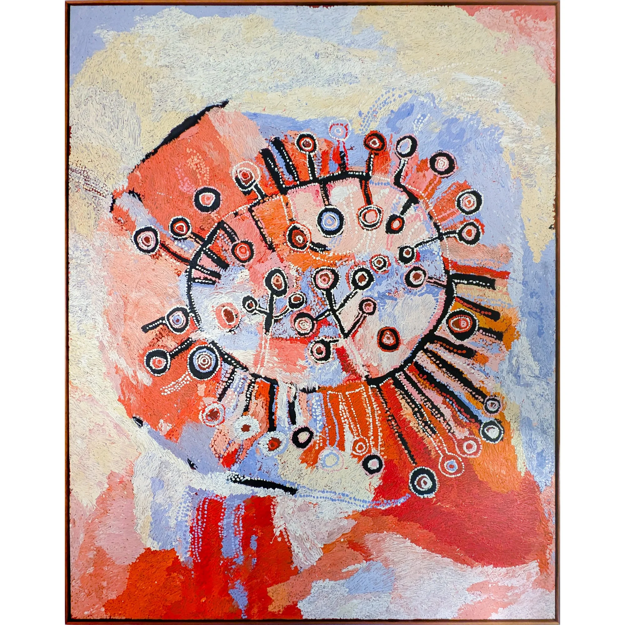 Lot 15 | KUNMANARA (WAWIRIYA) BURTON (c. 1928 – 2021) | Ngayuku Ngura (My Country) | 2019 | synthetic polymer paint on Belgian linen, 182 x 144 cm / 184.5 x 147 cm (framed) | Est. AUD $22,000 - $26,000