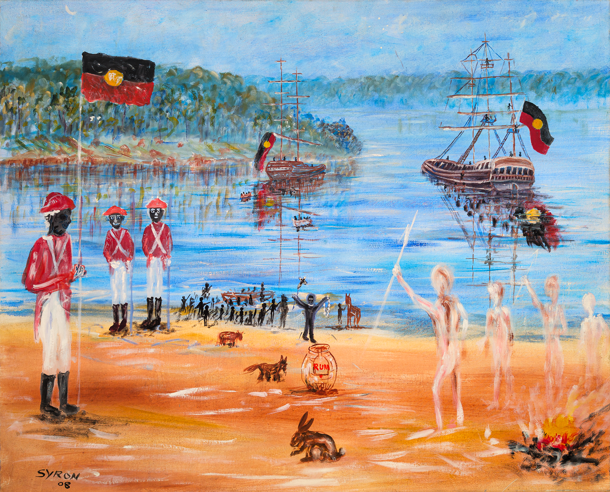 Artist: Gordon Syron |Title: The Black Bastards are Coming |Year: 2008 |Medium: oil on canvas |Dimensions: 89 x 110 cm