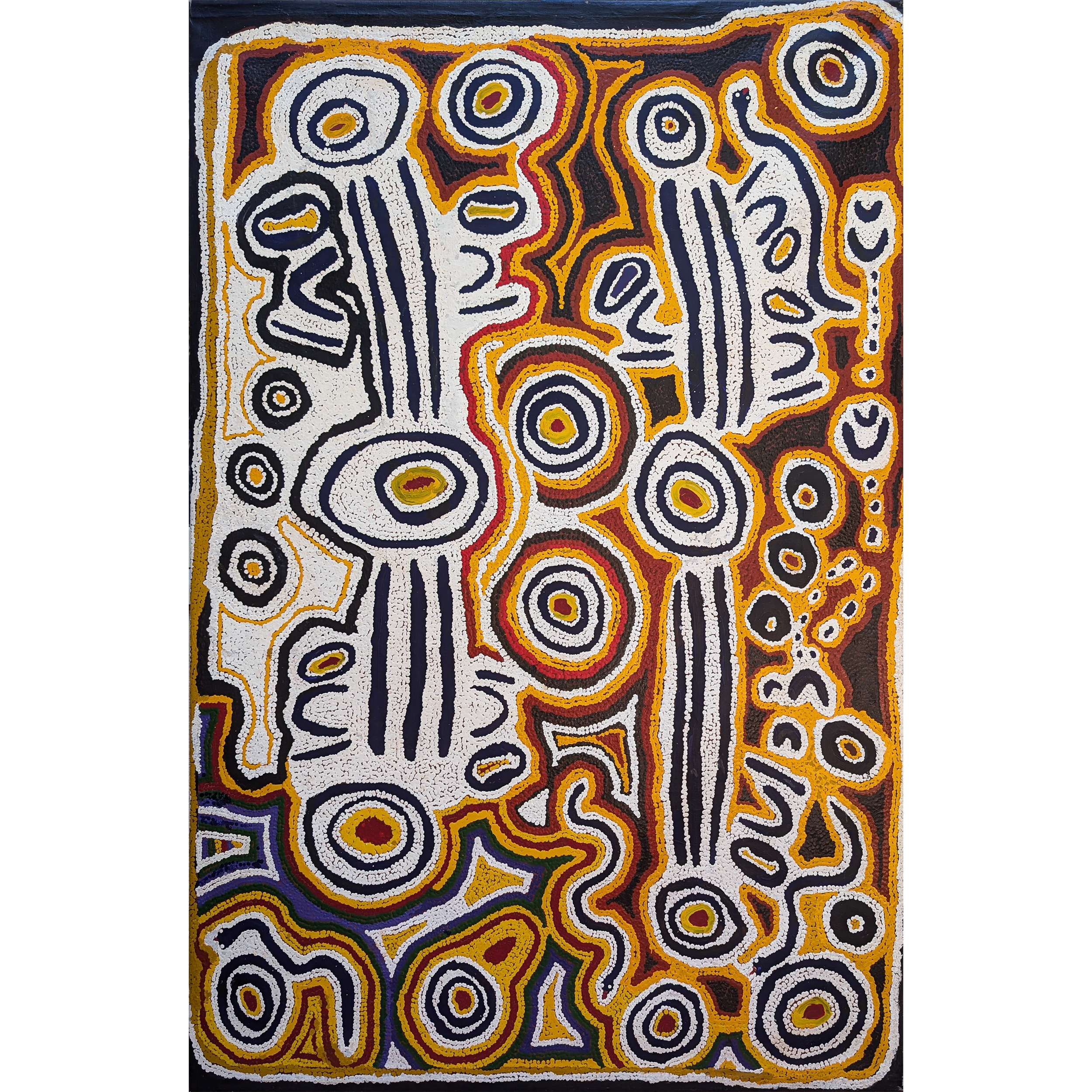 Artist: Liddy Nakamarra Nelson | Title: Mingalpini-stolen baby | Year: 2000 | Medium: synthetic polymer paint on belgian linen | Dimensions: 160 x 114cm