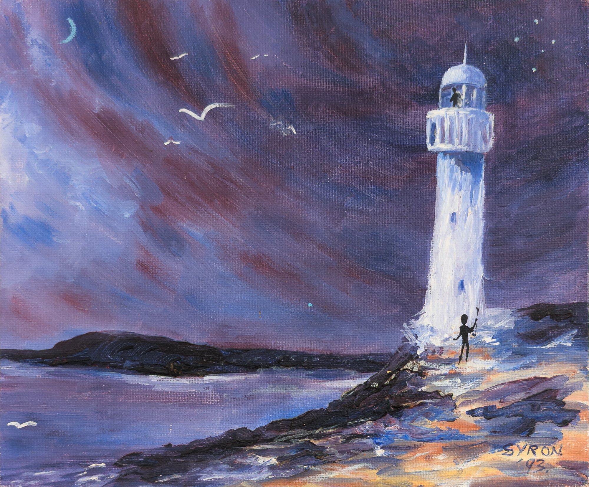 Artist: Gordon Syron |Title: Serenity at Black Light House Museum |Year: 1993 |Medium: oil on canvas |Dimensions: 25.5 x 30.5 cm