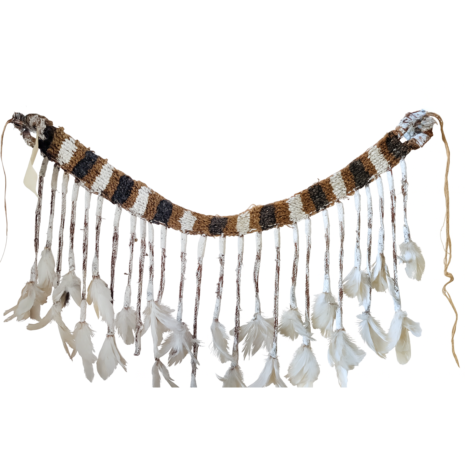 Lot 24
Bob Burruwal (1952 - 2021)
Feathered Dancing Belt, 1996
Fibre, ochre, string, feathers
87cm (feathered portion) plus ties, 86cm total length
Est: A$400 - $600