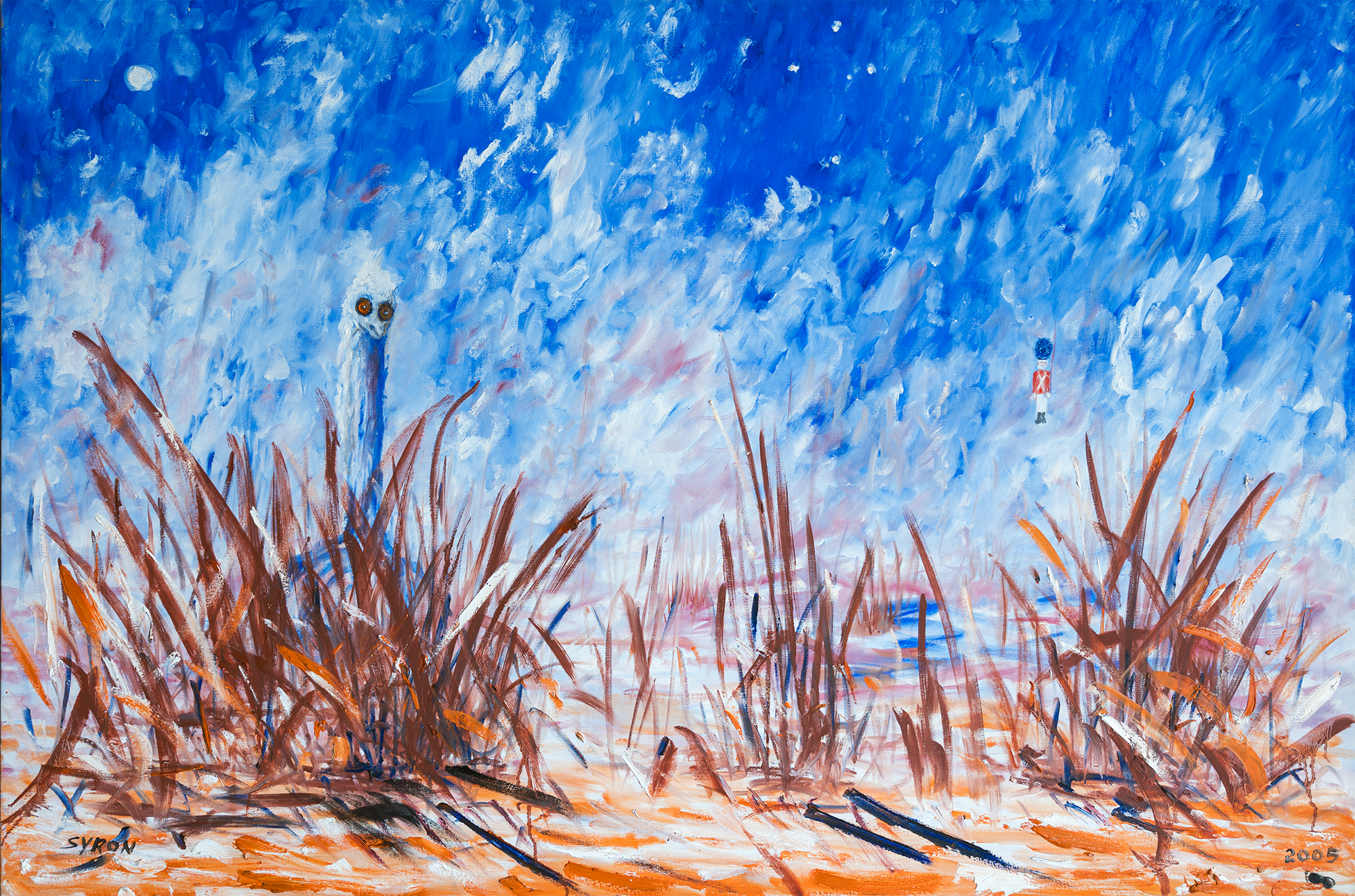 Artist: Gordon Syron |Title: No Trees and Here Come the Red Coats |Year: 2005 |Medium: oil on canvas |Dimensions: 121.5 x 182.5 cm