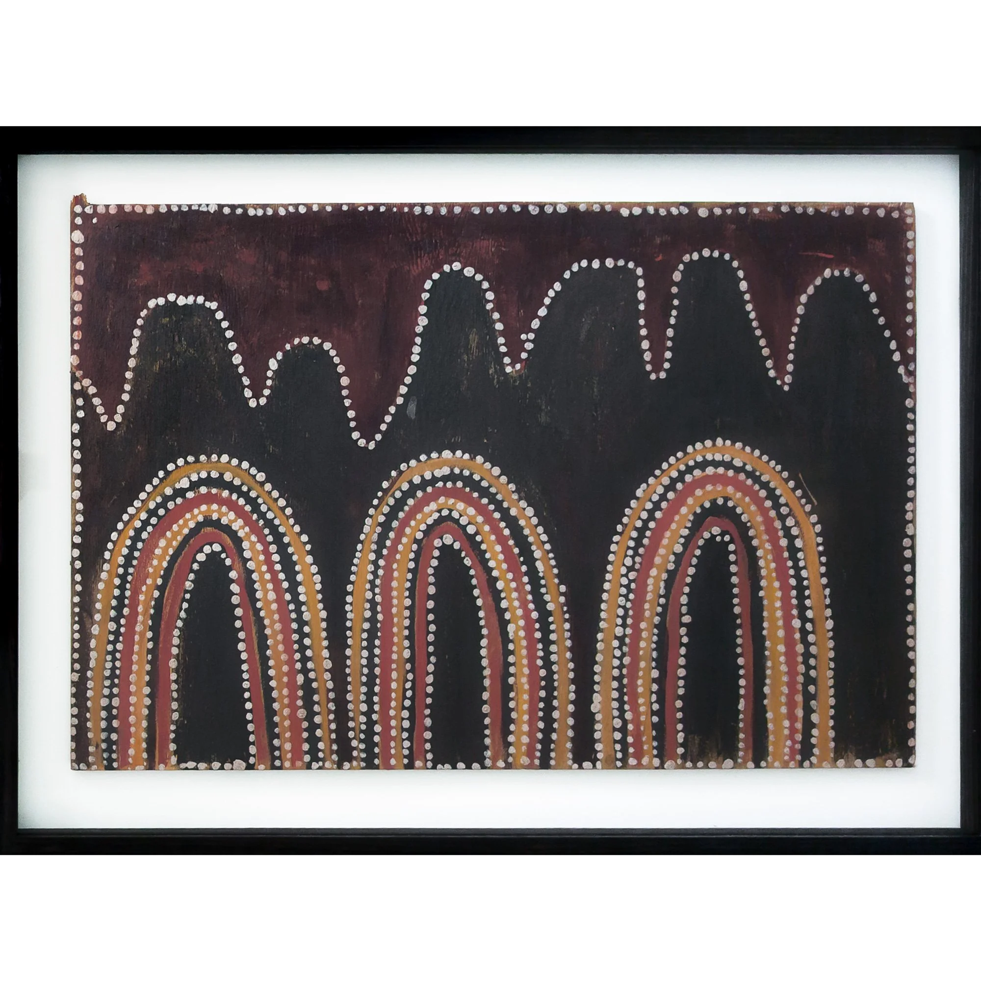 Lot 30 | PADDY JAMINJI (JAMPIN) (c. 1912 – 1996) | Hills of Bedford Station | c. 1982 | natural earth pigments on plywood, 61 x 92 cm | Est. AUD $20,000 - $30,000
