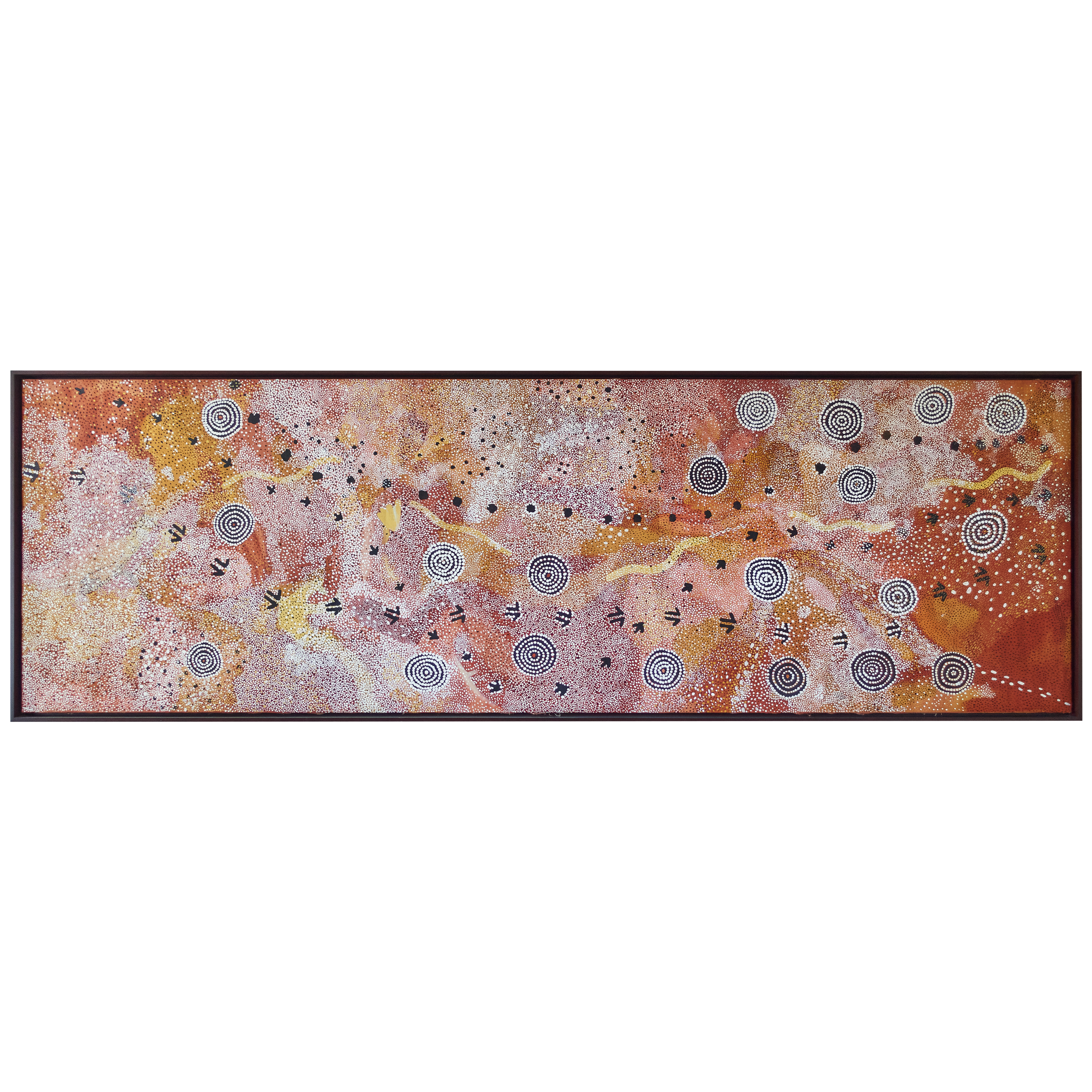 Lot 1
Johnny Warangkula Tjupurrula (1925 - 2001)
Untitled, c. 1989
synthetic polymer on linen
93 x 295 cm
Est. A$