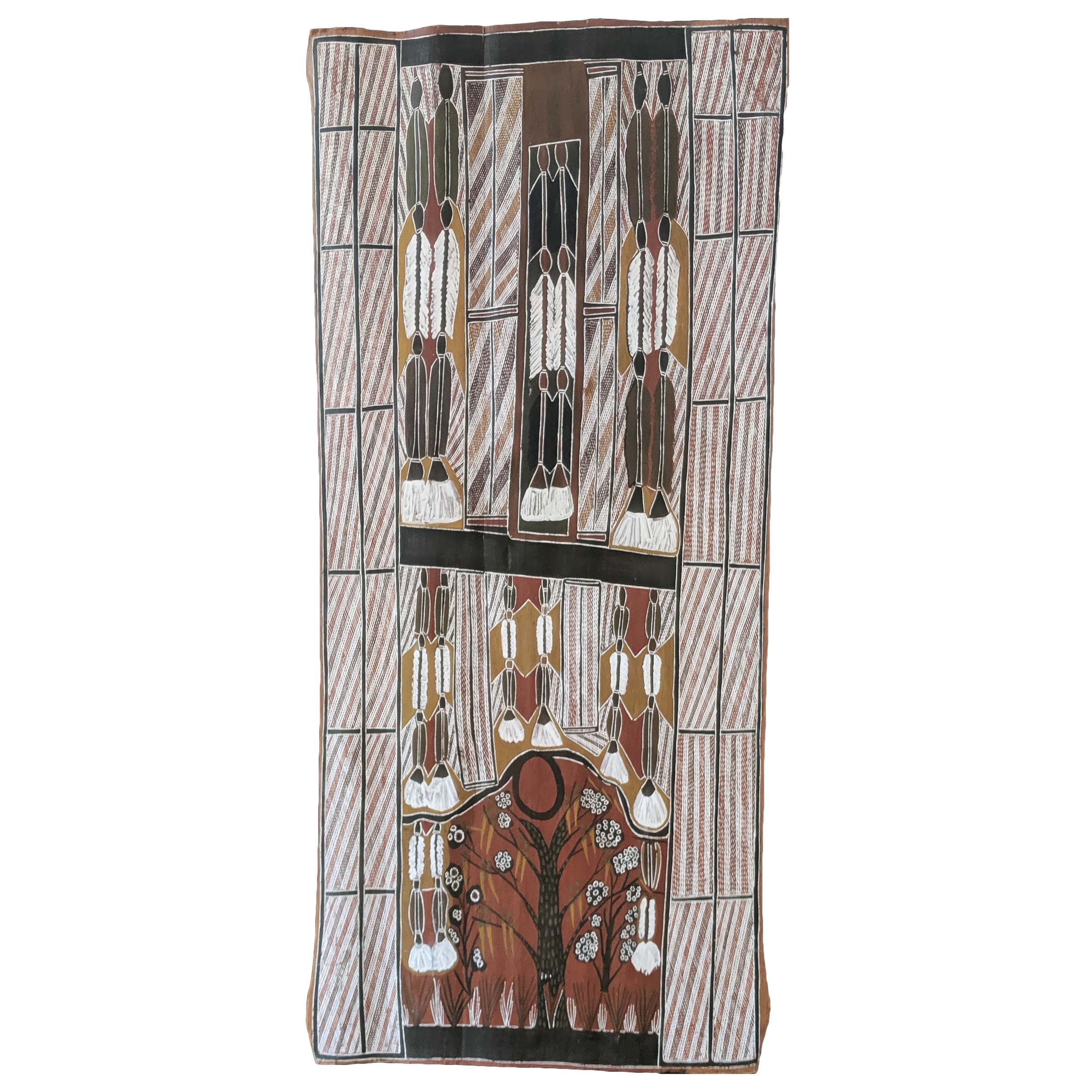 Lot 21
Les Mirrikkurriya (1938 - 1996)
Mardayin Arm Bands, 1992
natural earth pigment on stringy bark
130 x 58 cm
Est. A$