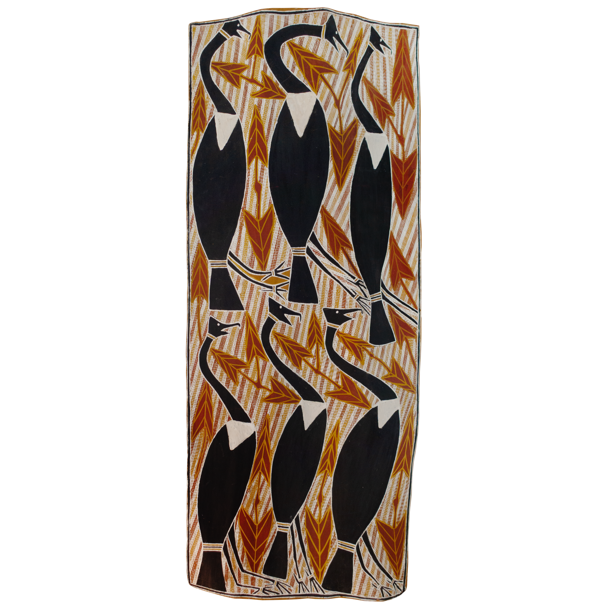 Lot 36
George Milpurrurru (1934 - 1998)
Gurrumatji (Magpie Geese), c. 1990
natural earth pigment on stringy bark
156 x 64 cm
Est. A$