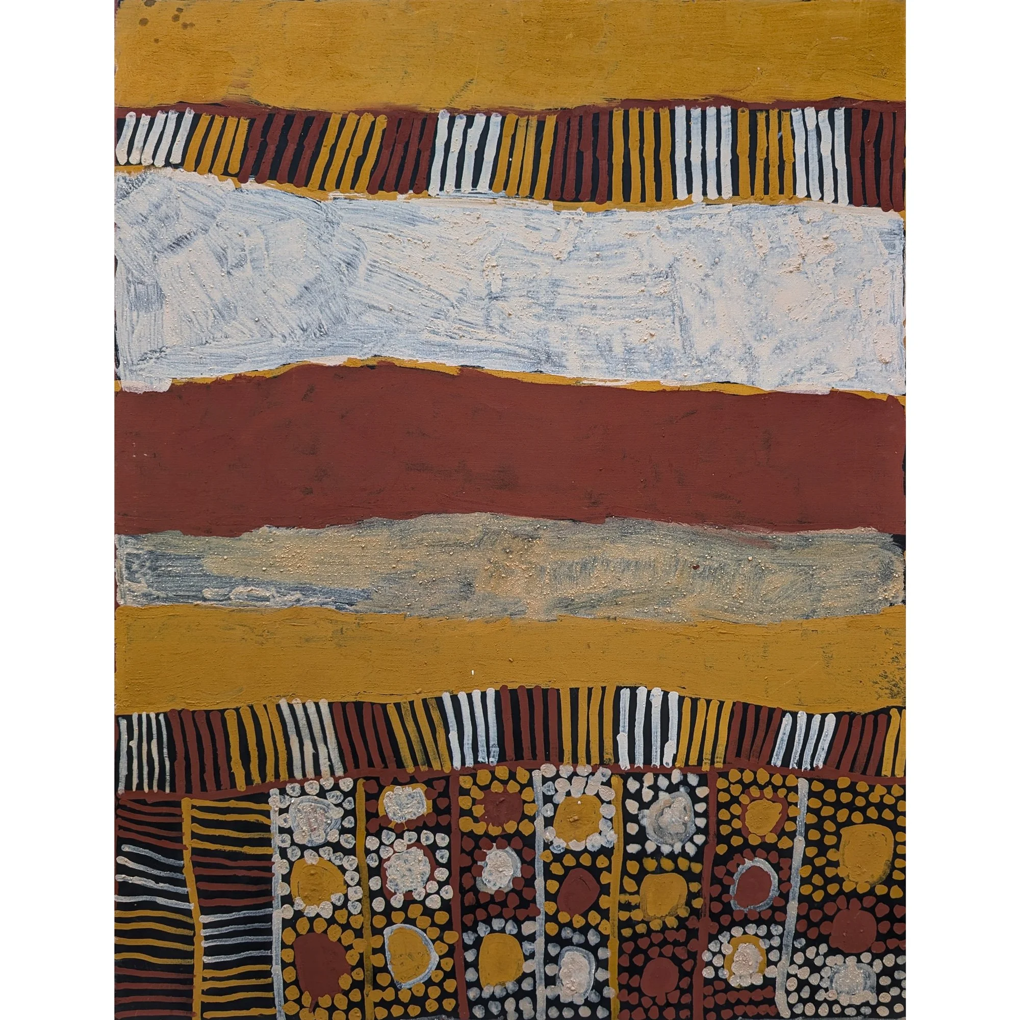 Lot 19 | TARACARIJIMO FREDA WARLAPINNI (c. 1928 – 2004) | Untitled | 1999 | natural earth pigments on canvas, 119.5 x 84.5 cm | Est. AUD $3,000 - $5,000