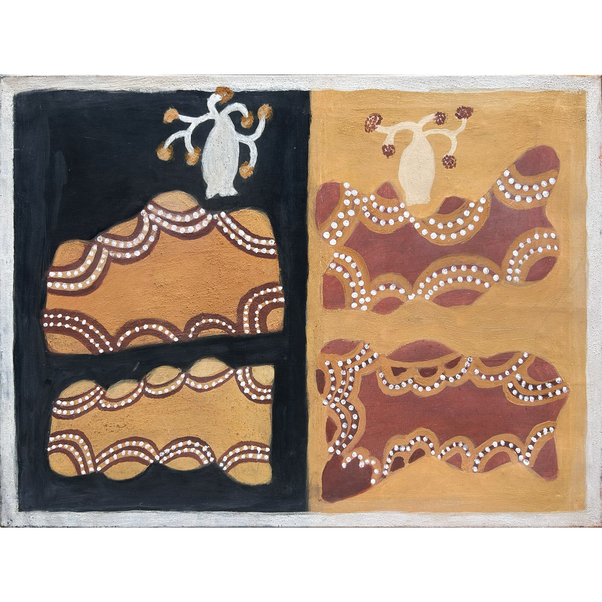 Artist: Hector Chundaloo Jandany | Title: Diawun | Year: 1997 | Medium: natural ochre and pigments on canvas | Dimensions: 90 x 120 cm