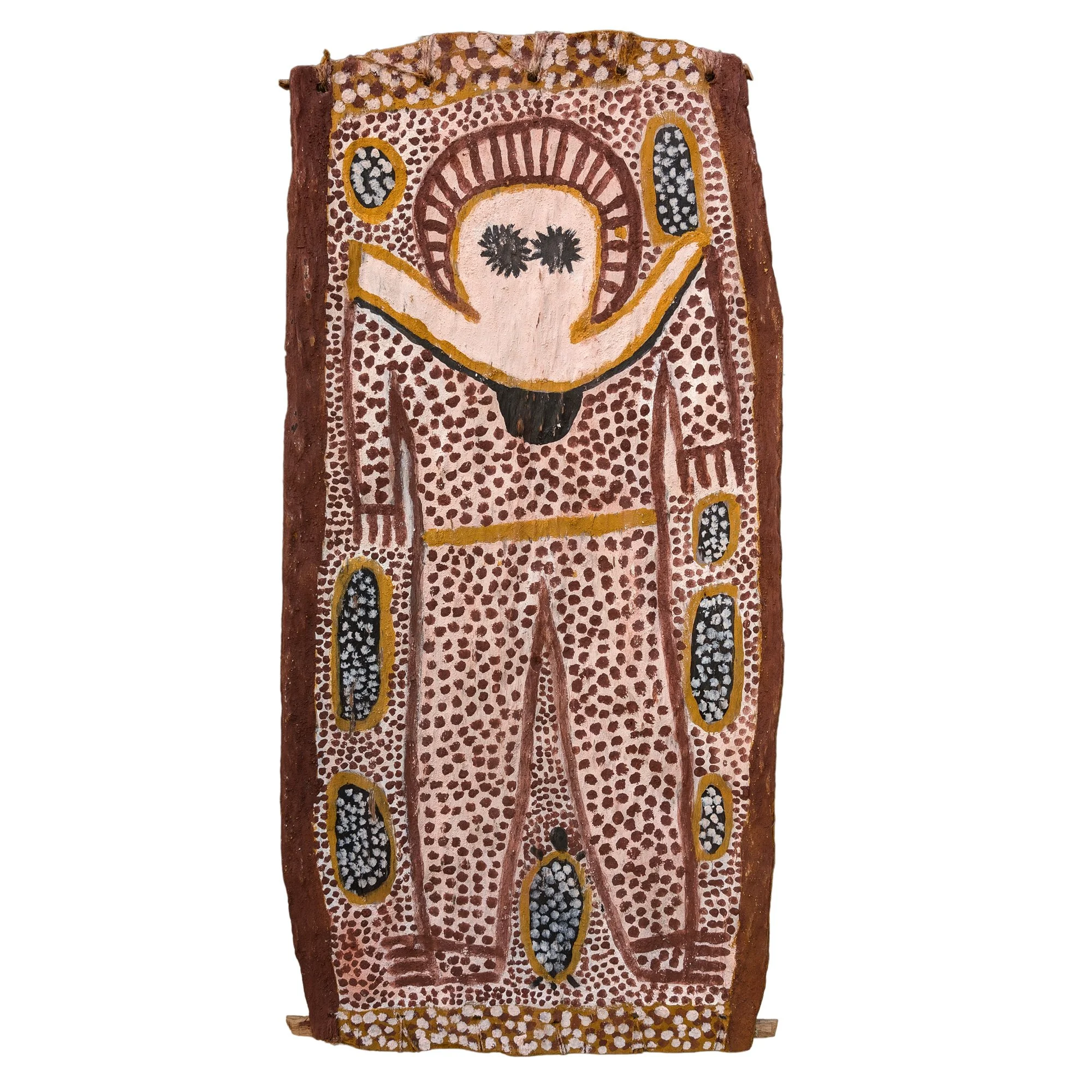 Lot 26 | LILY KARADADA (c. 1921 – 2015) | Wandjina (Rain Spirit) |  | natural earth pigments on bark, 80 x 39 cm | Est. AUD $3,000 - $5,000