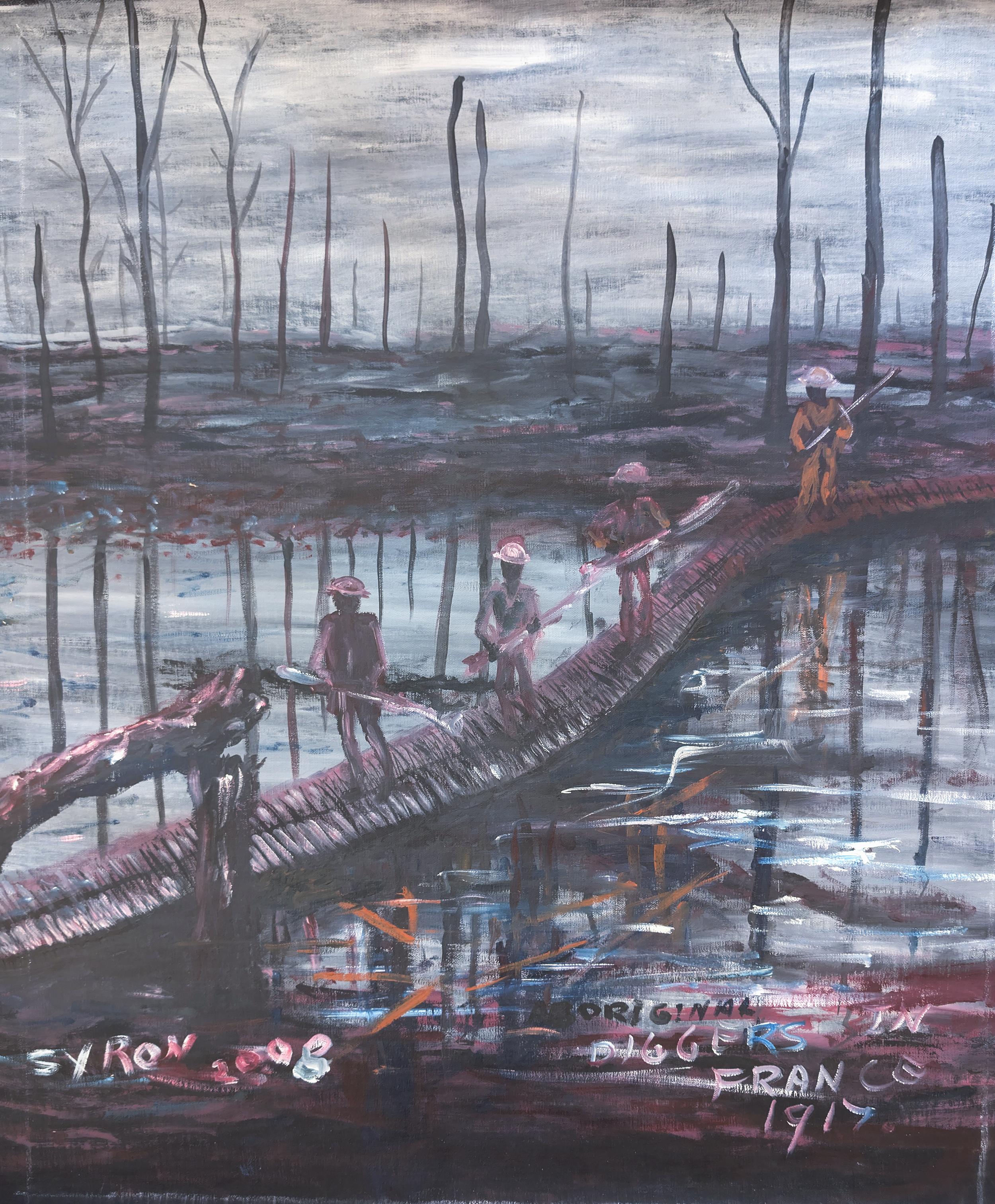 Artist: Gordon Syron |Title: Original Diggers in France 1917 |Year: 2008 |Medium: oil on canvas |Dimensions: 91.5 x 76 cm