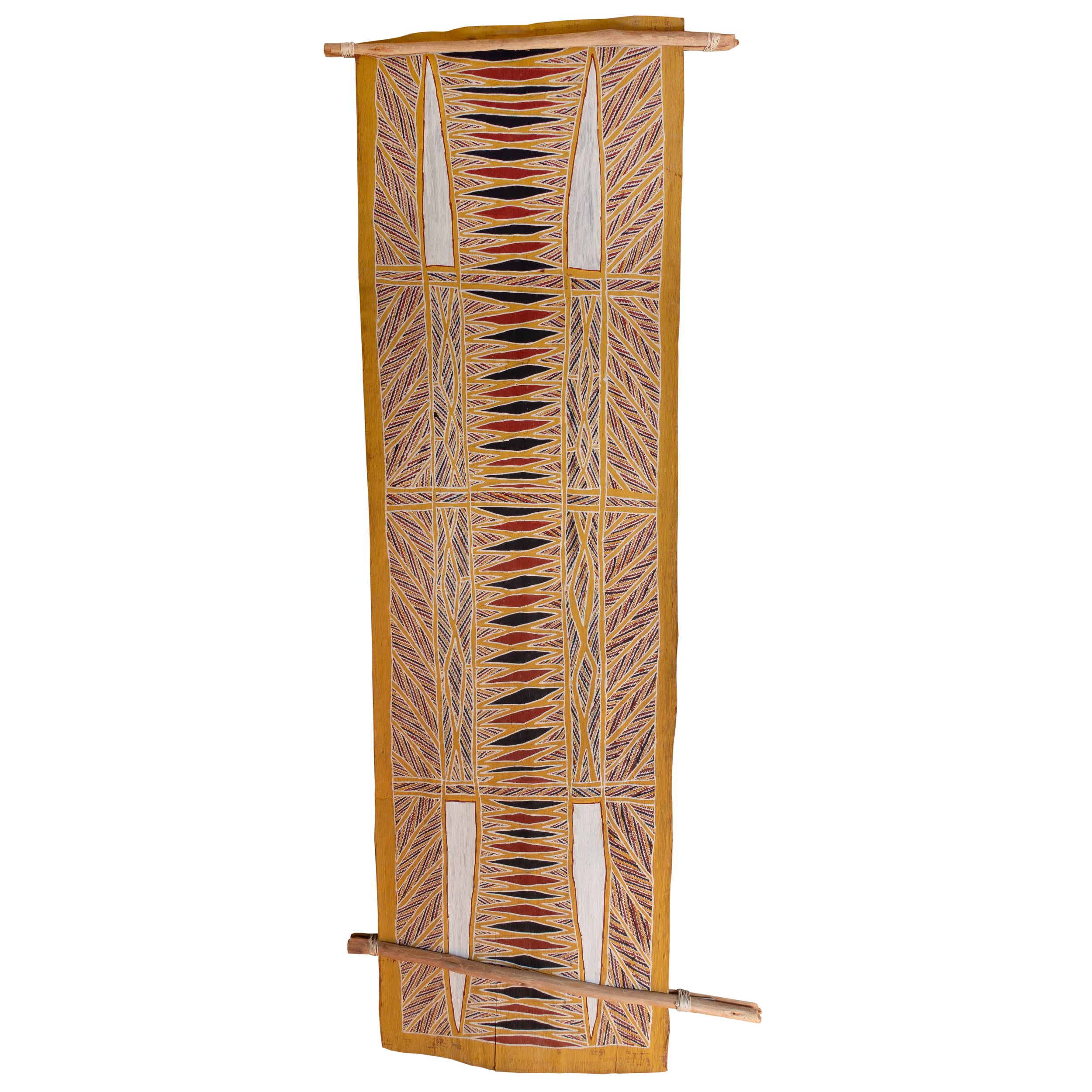 Lot 27
Datjin Burarrwanga (1953-)
Ganiny, 1996
natural earth pigment on stringybark
174 x 52 cm
Est. A$