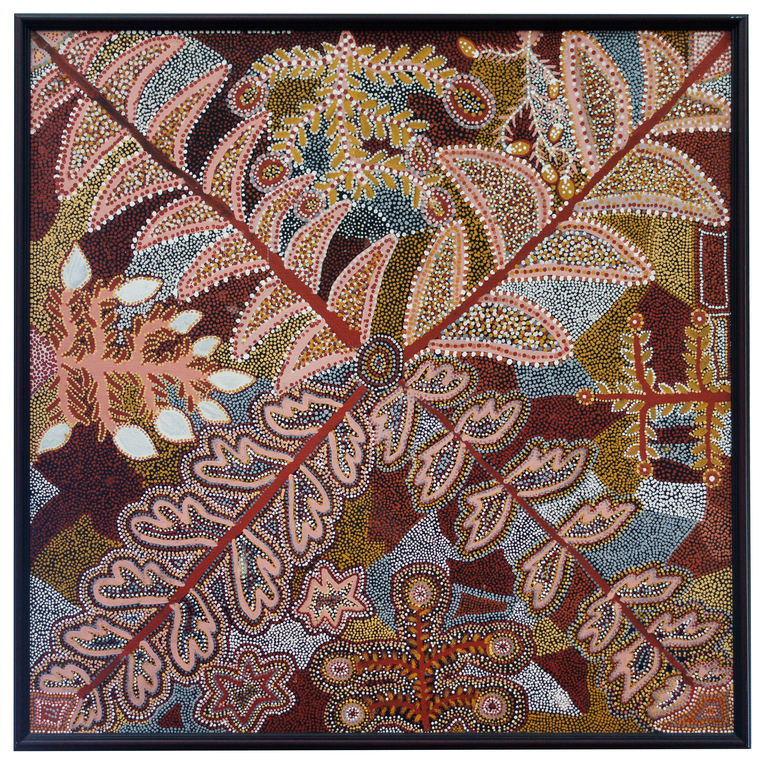 Lot 12
Kathleen Kemarre Wallace (1948- 2024)
Bush Florals, 1989
synthetic polymer on canvas
102 x 102 cm
Est. A$