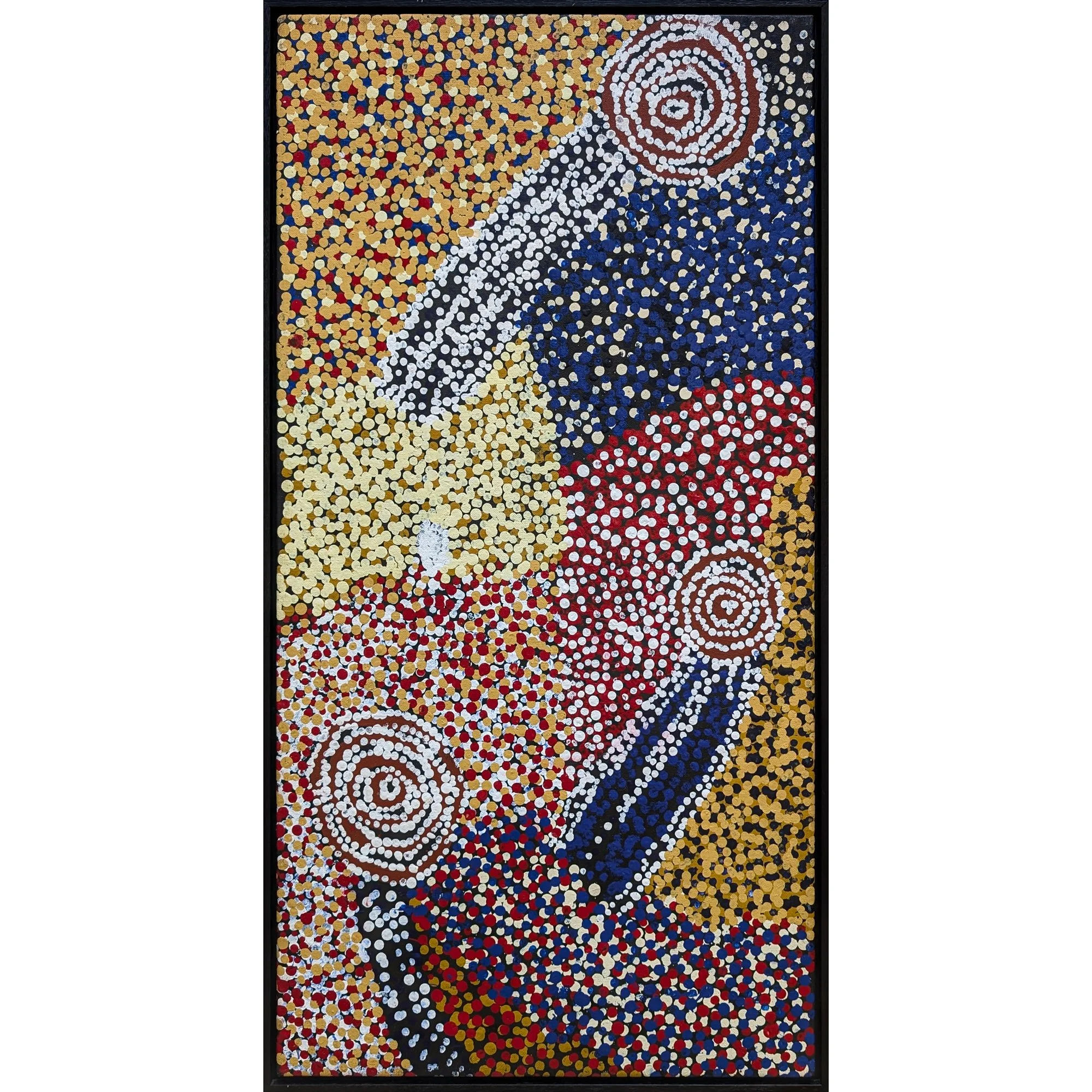 Lot 3 | BILL WHISKEY TJAPALTJARRI (c. 1920 – 2008) | Rock Holes and Country near the Olgas | 2007 | synthetic polymer paint on Belgian linen, 91 x 46 cm | Est. AUD $7,000 - $9,000
