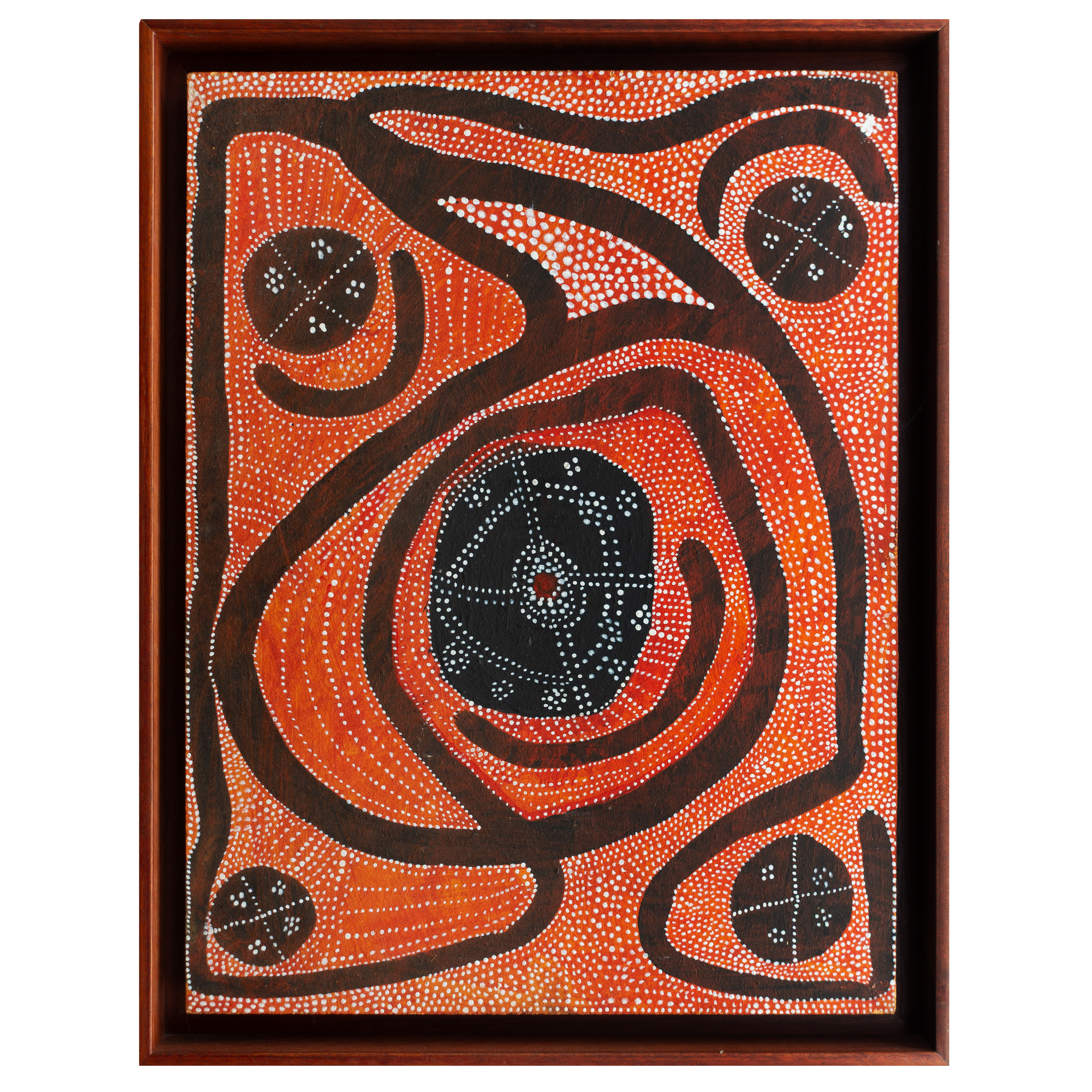 Lot 2
Toby Brown Tjampitjinpa (c.1920 - 1986)
Sugar Bag Or Corkwood Nectar, c. 1972
synthetic polymer paint and ochre on board
57 x 43 cm
Est. A$