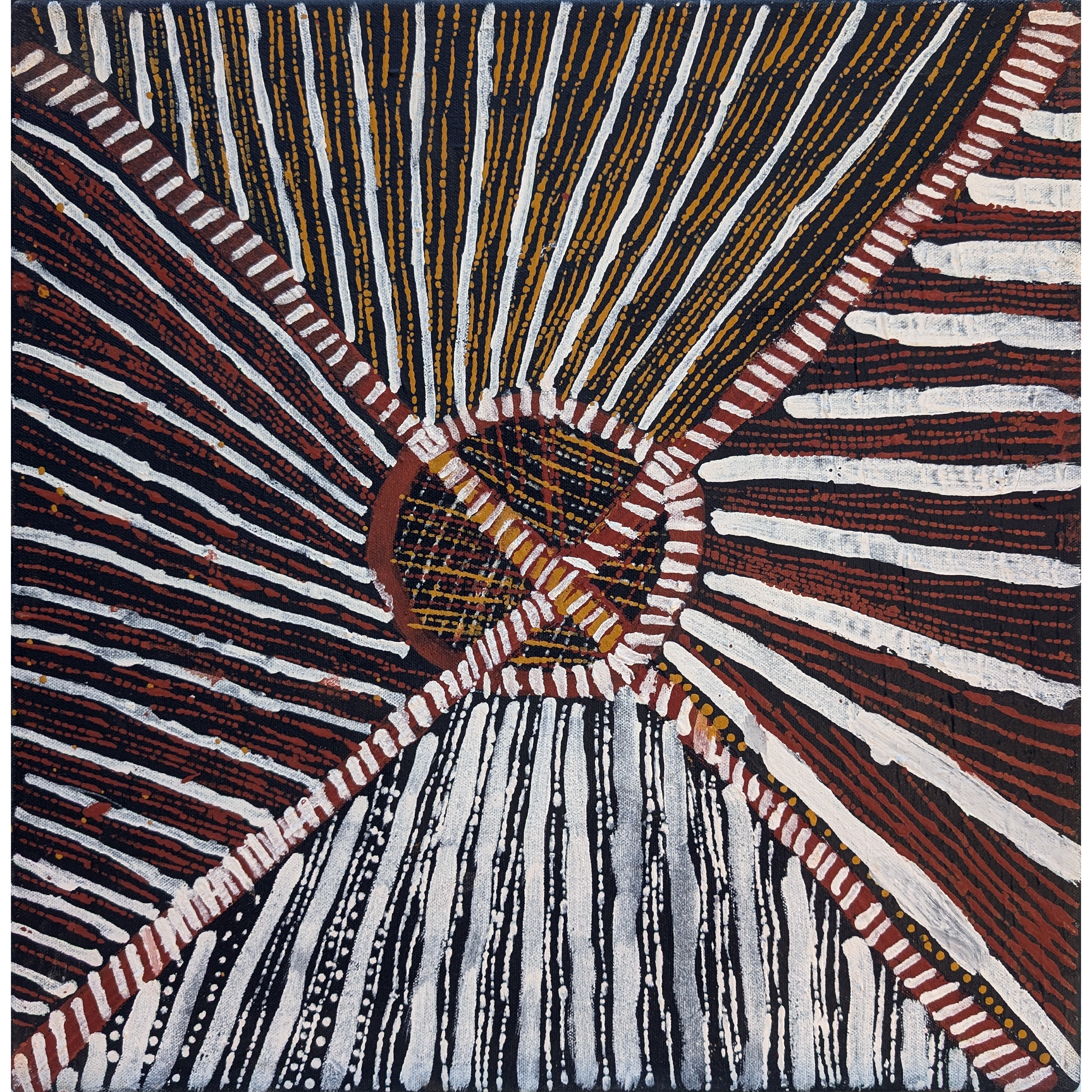 Artist: Mary Elizabeth Moreen | Title: Jaliwaki (Bush Potato) | Year: 2021 | Medium: ochre on canvas | Dimensions: 45 x 45 cm