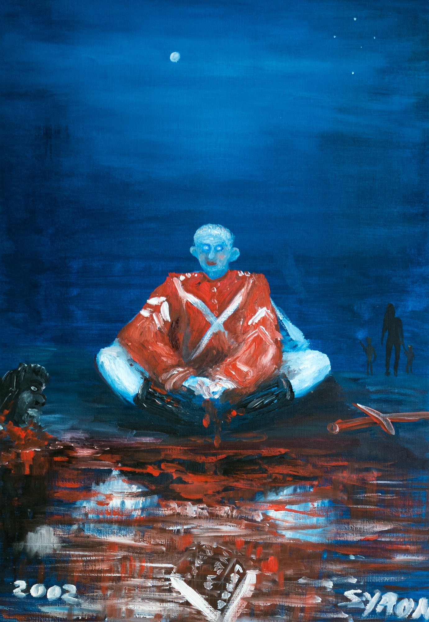 Artist: Gordon Syron |Title: Narcissistic Red Coat |Year: 2002 |Medium: oil on canvas |Dimensions: 57.5 x 40 cm; 77.5 x 59 cm frame