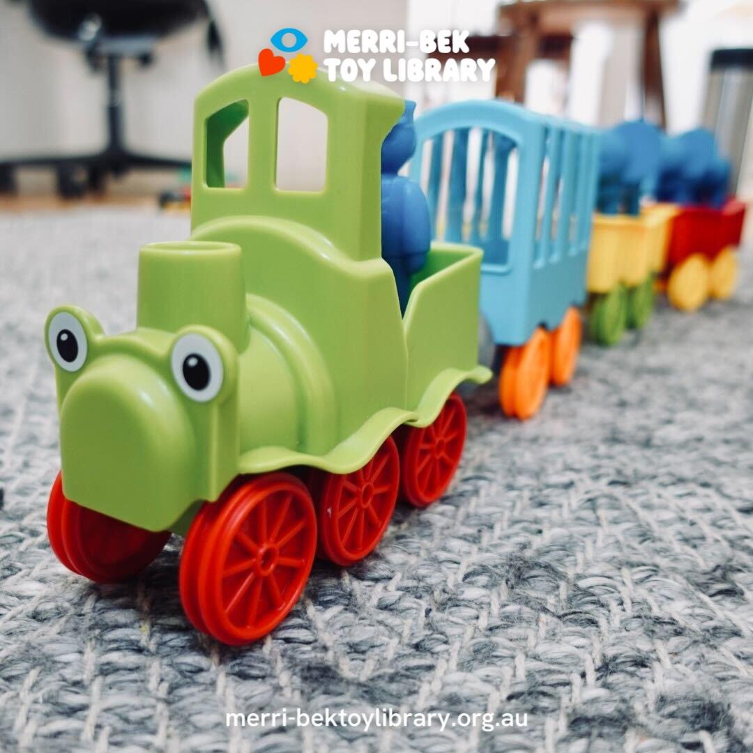 &quot;Choo choo, here comes the train! 🚂
I could spend all day watching you, choo choo!&quot;
This song though, playing repeatedly in our mind all day.
But worry not, the @merribektoylibrary has great collections of trains we can all play.
Enjoy pla