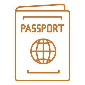 Illustration of a passport with a globe icon on the cover.