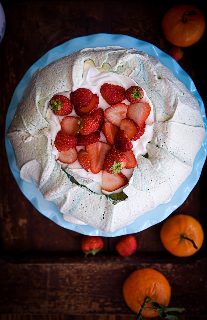 Rainbow Pavlova with Orange Creme Anglaise