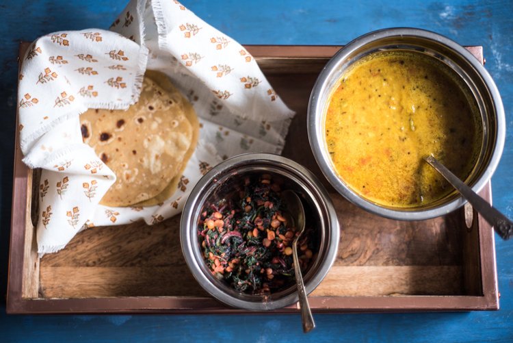 Progressive Indian: Beyond Curries - Red Greens with Split Pea Saute