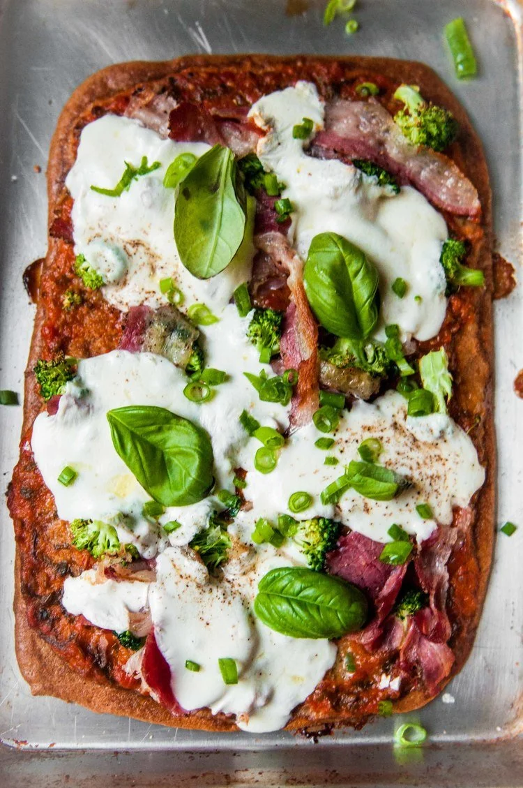 QUINOA PIZZA WITH pastrami and marinara