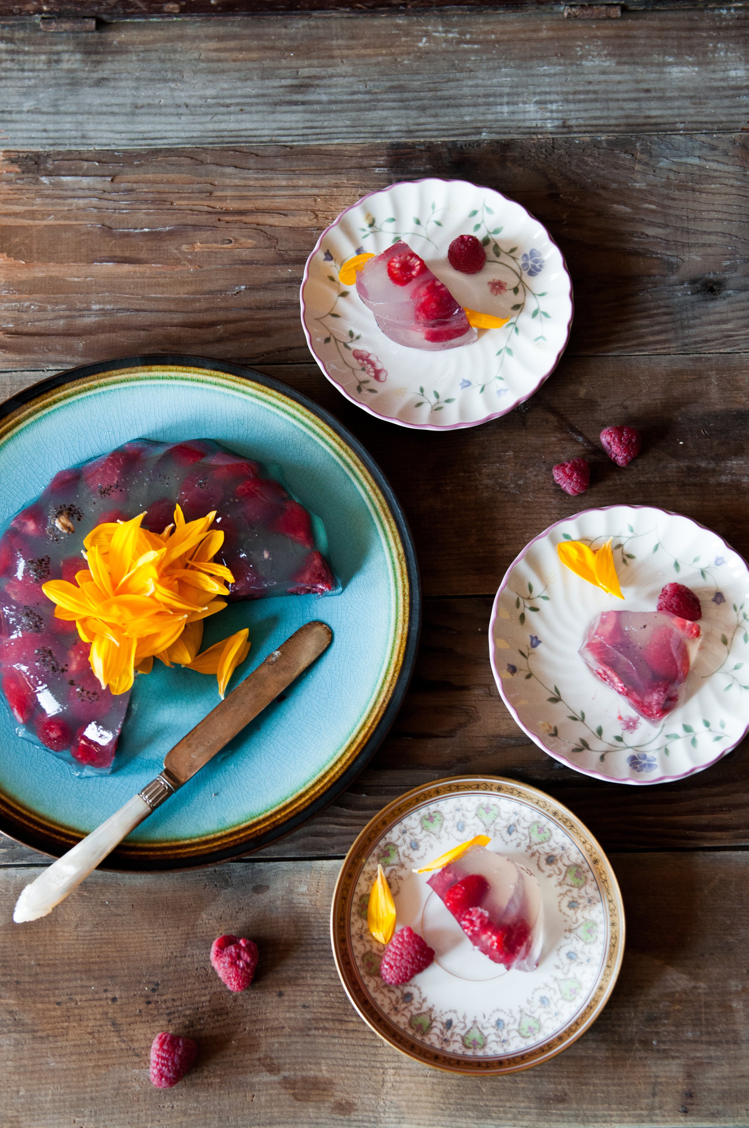 Raspberries in Cardamom Coconut Jelly