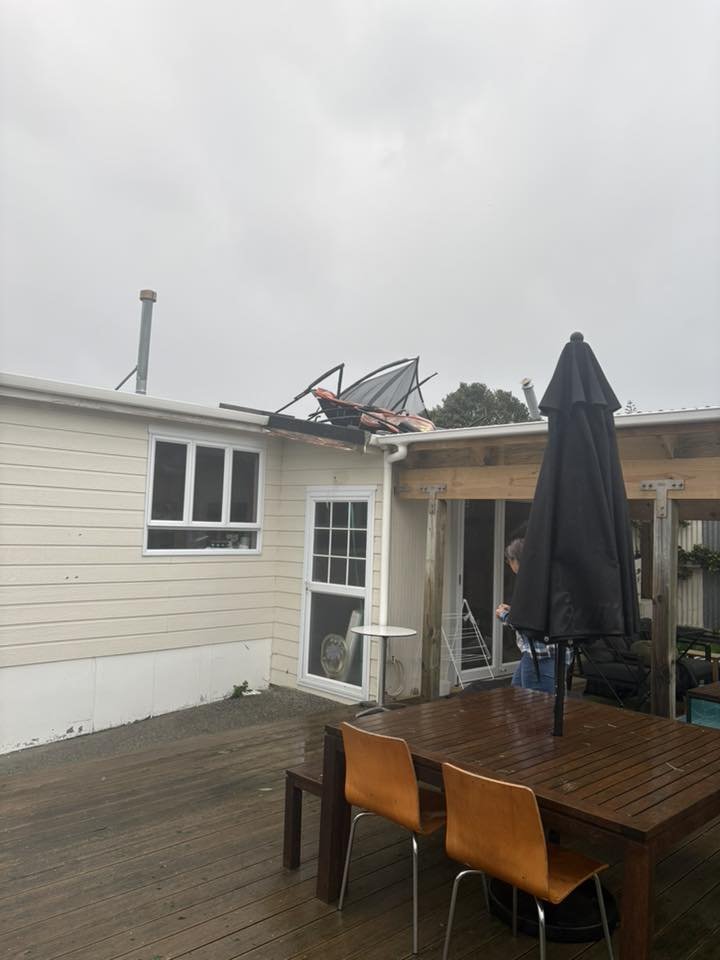 Another trampoline that's blown onto a roof on Seaview Rd, Paraparaumu Beach. Photo by Amanda Corrigan
