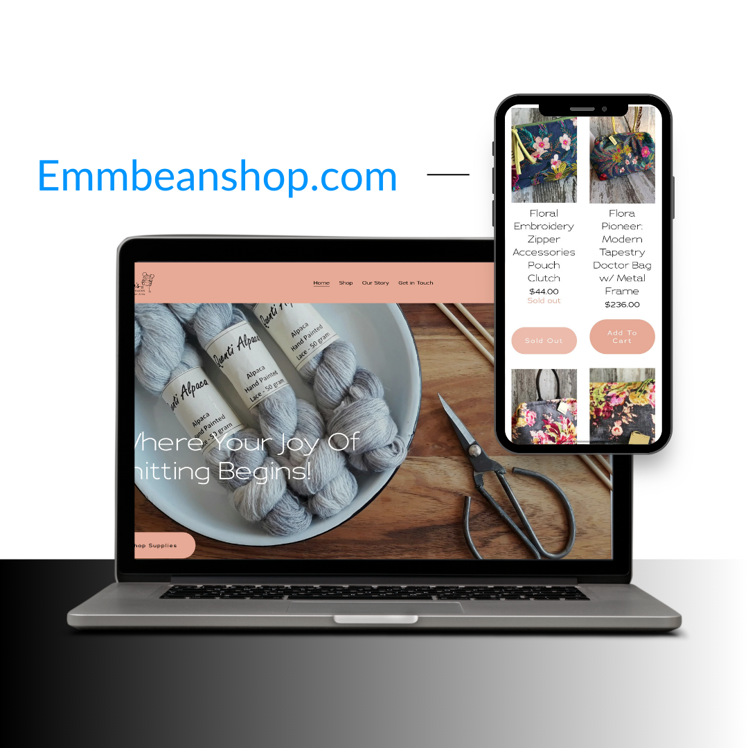 An image of a laptop and phone showing Emma Bean's website that we built.