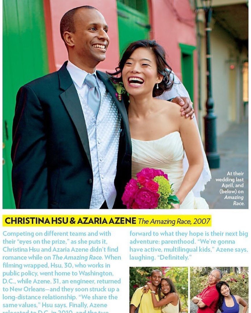 Image by @marcpaganiweddings - paganiphoto.com. TBT. That time when i photographed Azaria and Christine, who met on &ldquo;The Amazing Race&rdquo; @amazingracecbs  This is a acreenshot from a People Magazine @peoplemagazineofficial spread about their