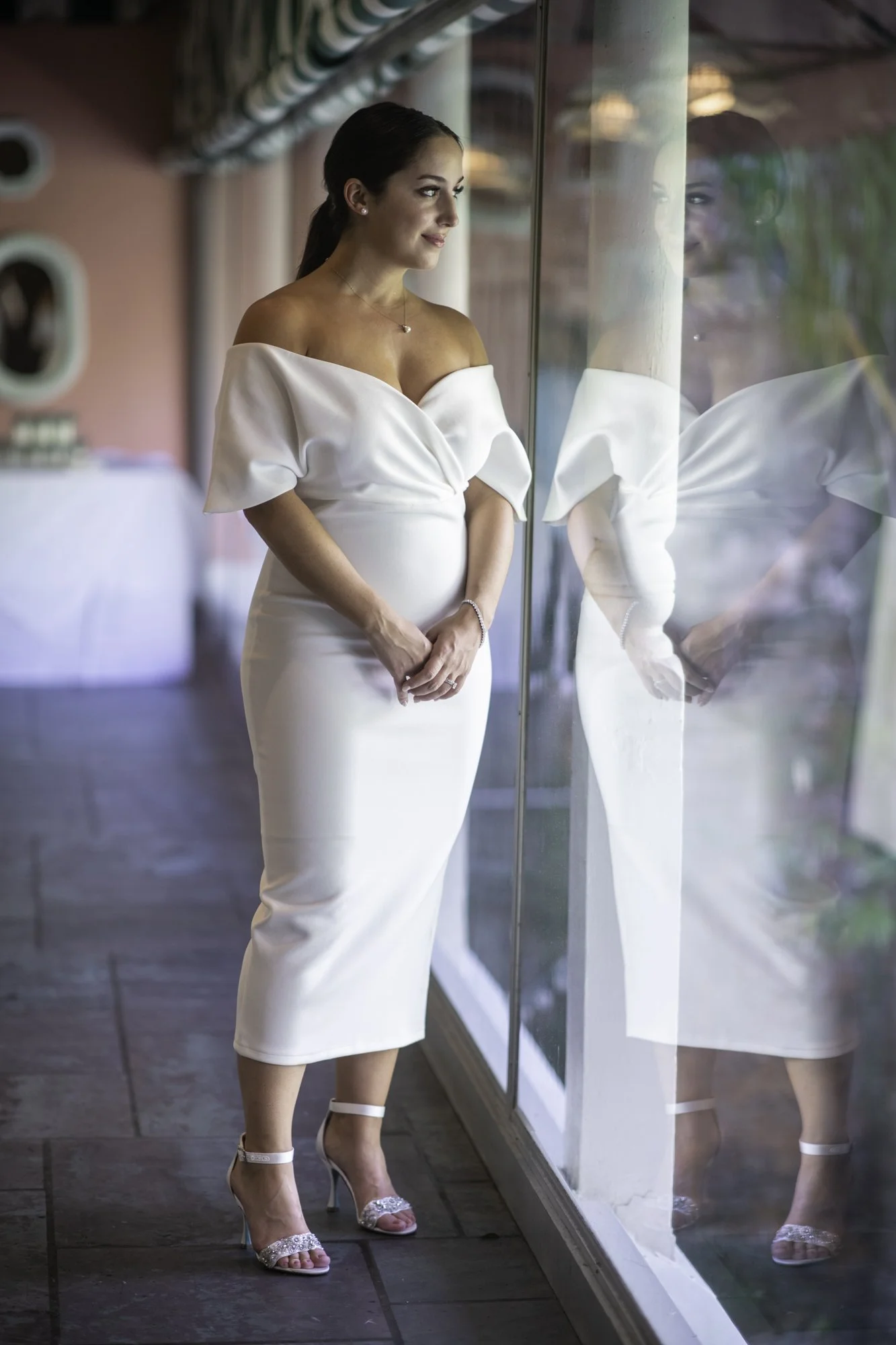 Marc Pagani Photography New Orleans wedding bridal portrait reflection in window