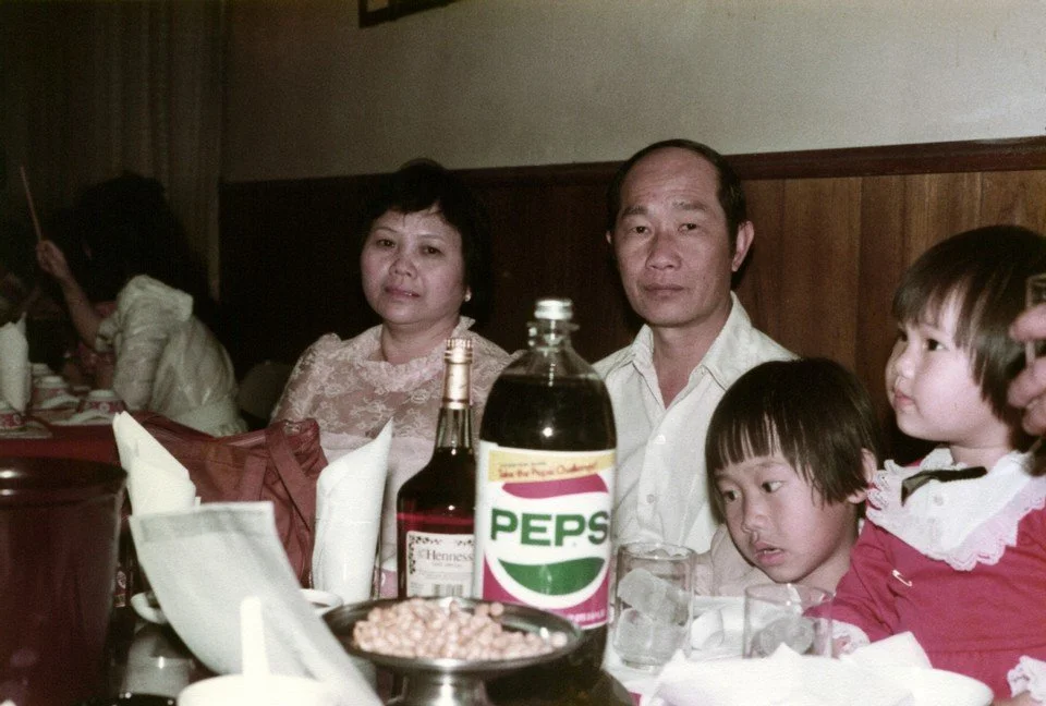 Mama (grandma) and Yeye (grandpa) at a restaurant