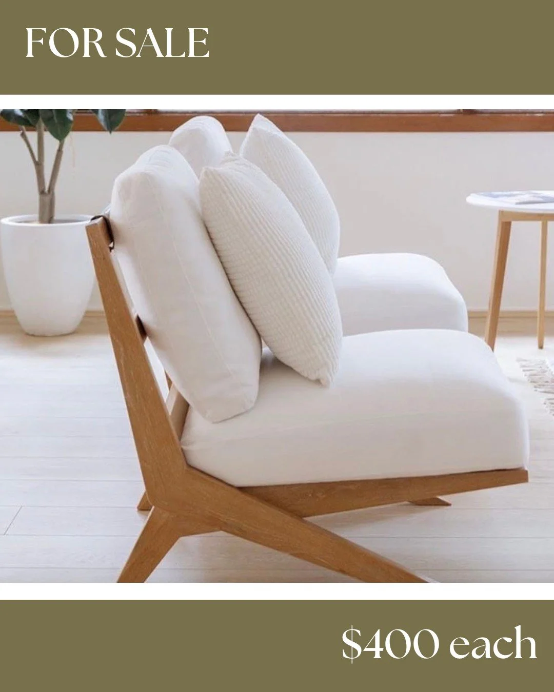 Classic contemporary style, beautifully done 🤍

These timber-framed occasional chairs with soft white cushions are the definition of relaxed elegance - timeless, understated and effortlessly stylish.

With their natural timber tones and crisp uphols