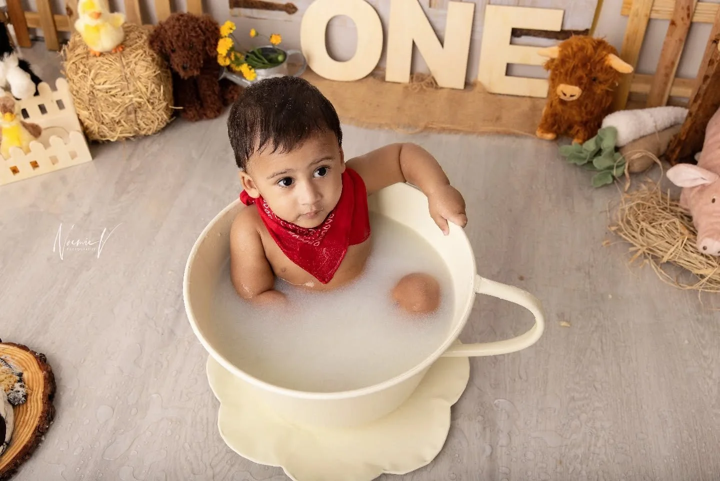 A little farmer baby chilling in a tea cup milk bath. The day can only be good!! So in love with these photos ❤️