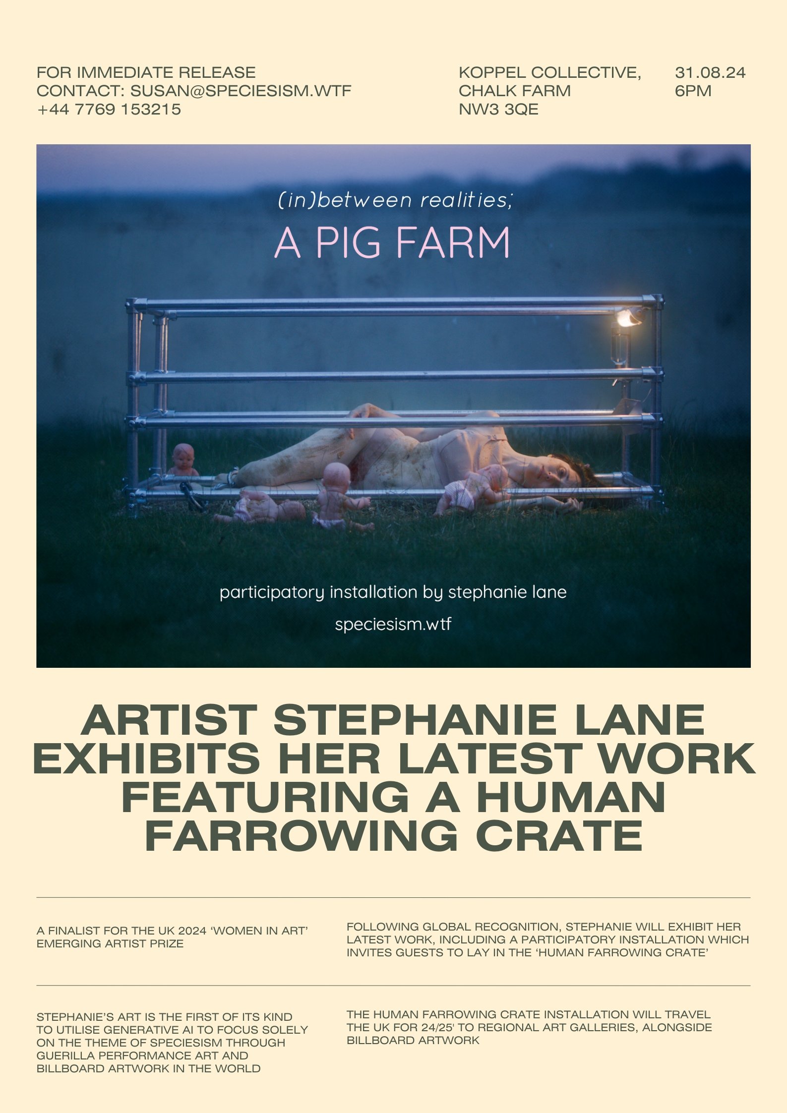 For Immediate Release - Artist Stephanie Lane exhibits 'The Human Farrowing Crate'.jpg