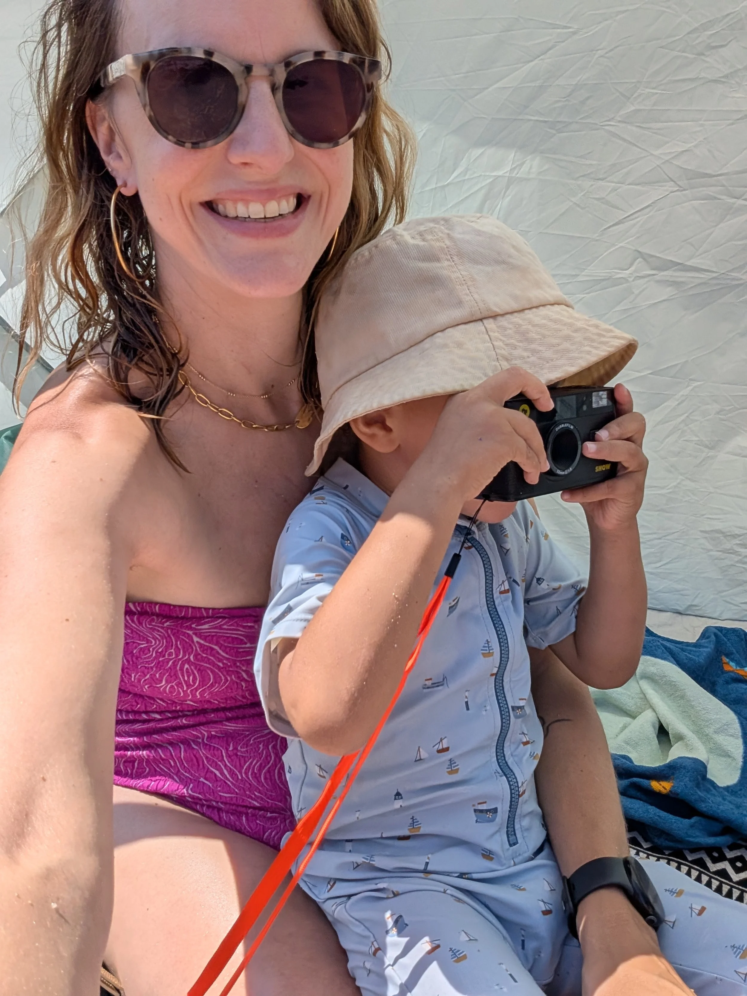 On the beach with budding photographer