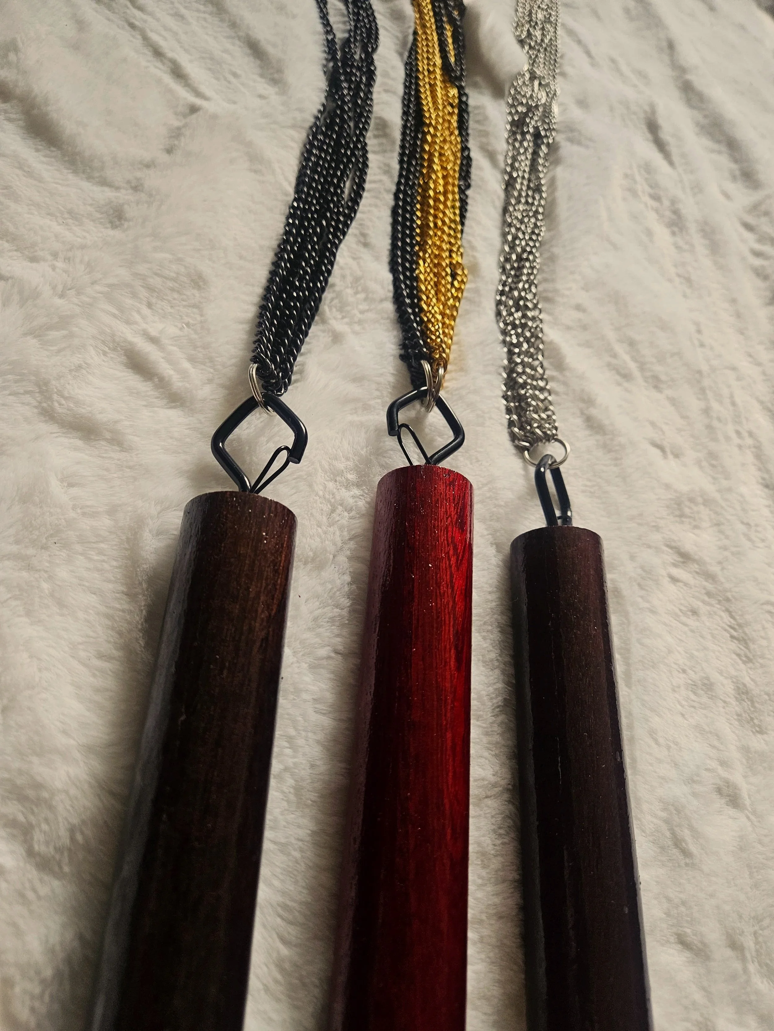 Thalia Hel chain floggers with wooden handle for sensory  and temperature play