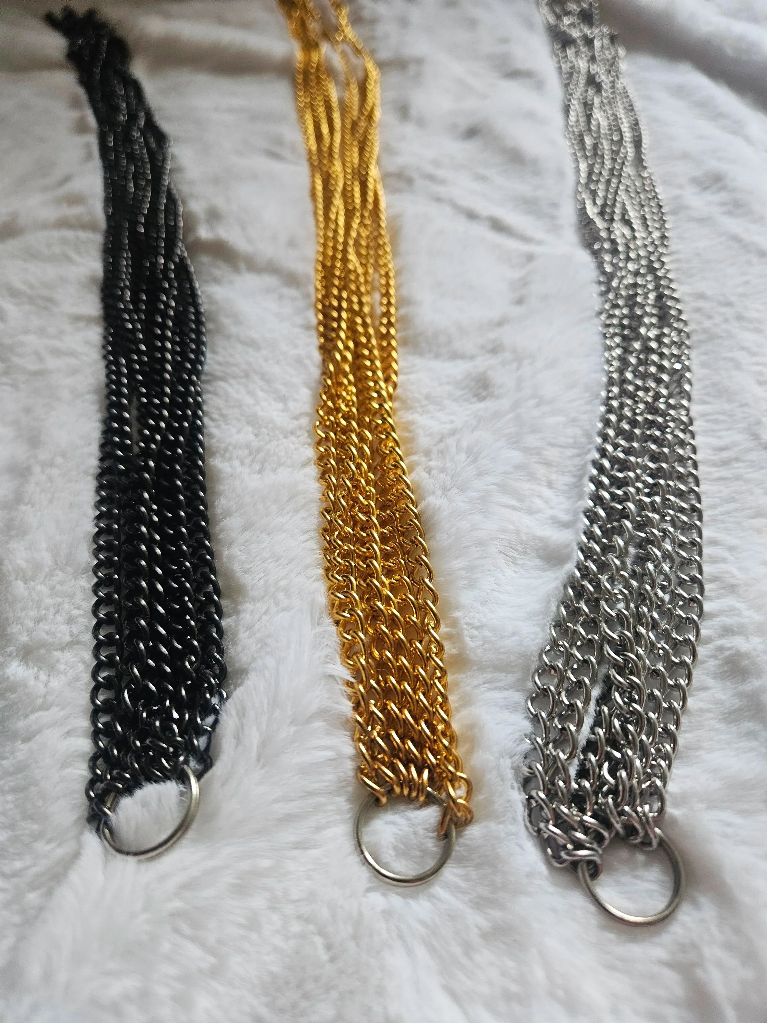 Black, golsen, silver additional chais for Thalia Hel chain floggers for sensory BDSM play