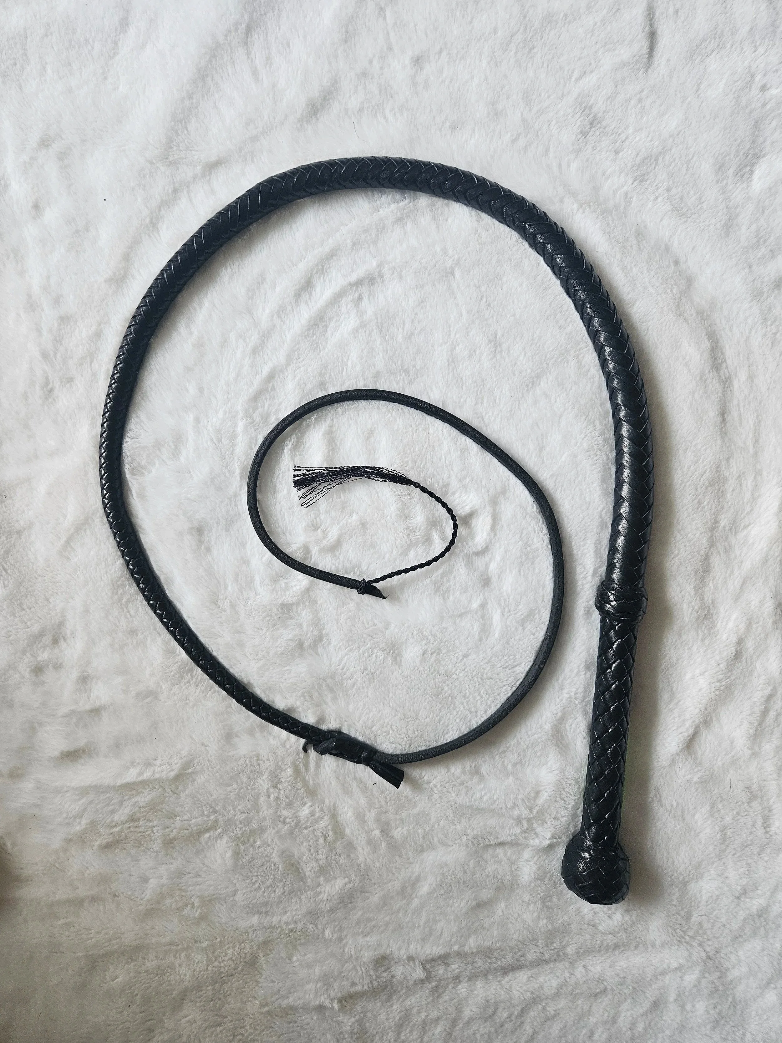 Premium black leather whip