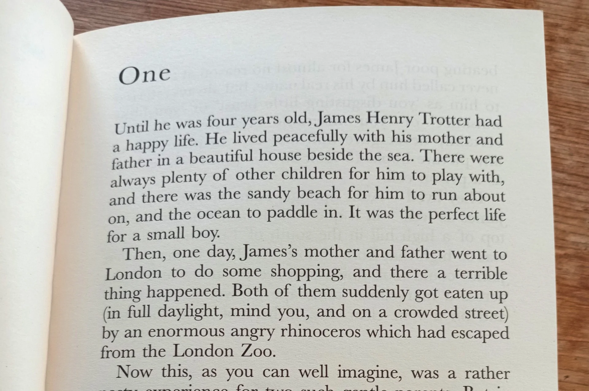 The opening paragraphs of James and the Giant Peach in which his parents are eaten by an angry rhino.