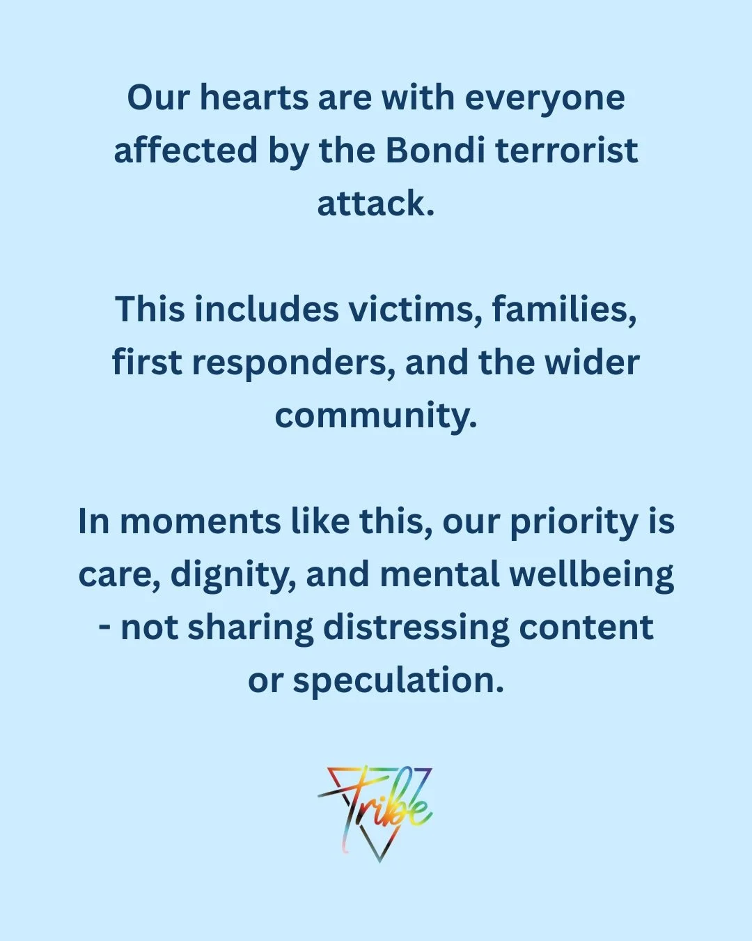 In the aftermath of the Bondi attack, many people are feeling shaken - even from afar.

This a normal response to an abnormal event.

How we respond matters.

Sharing distressing content can cause further harm to victims, families, and our own nervou