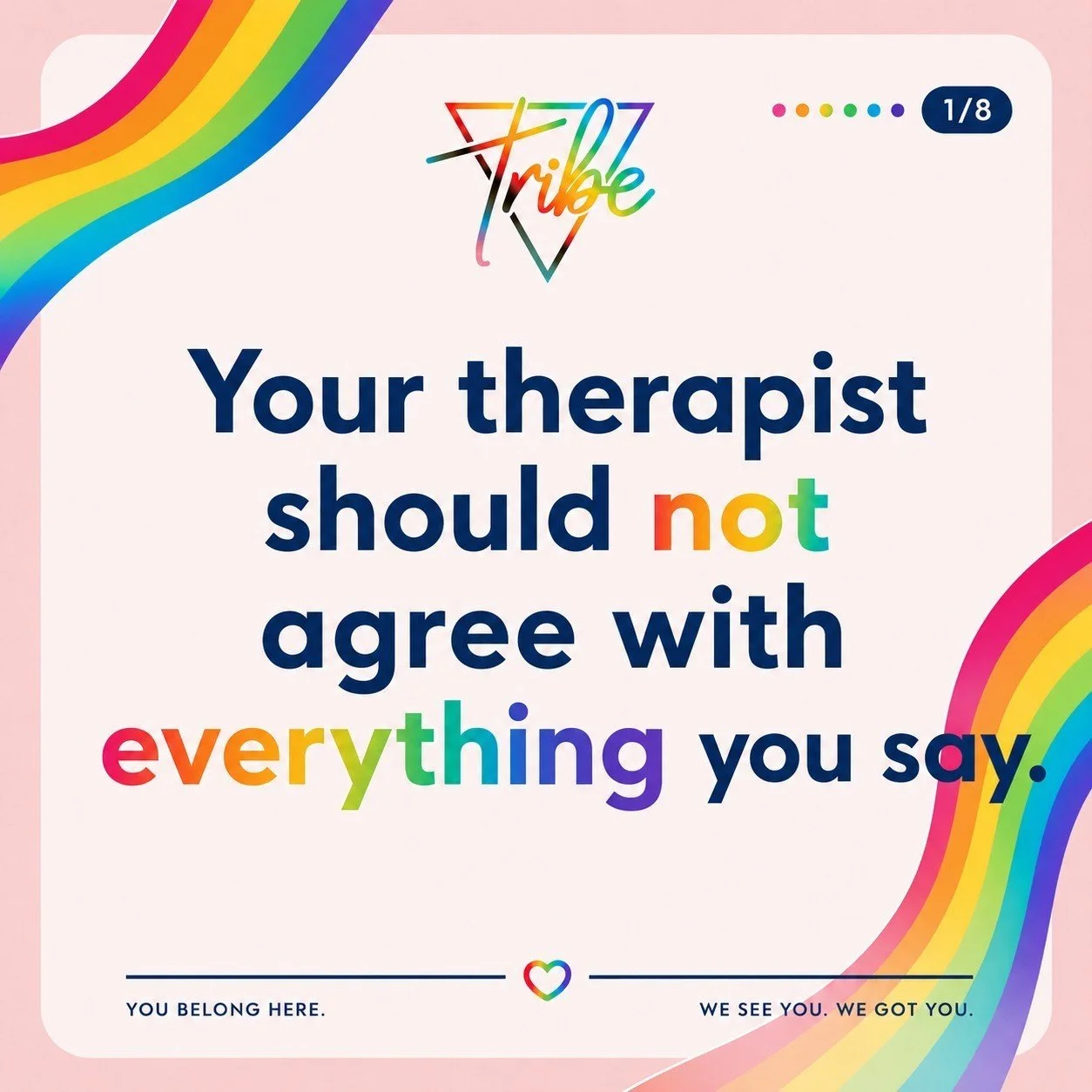 Here's the revised version:

One of the most caring things a therapist can do is disagree with you (especially in the age of AI chatbots).

Not about your identity.
Not about your lived experience.
Not about who you are.

The right therapist for you 