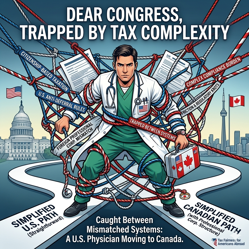 An American plans to follow his Canadian wife back home to Canada for love. The IRS might follow him for life. 