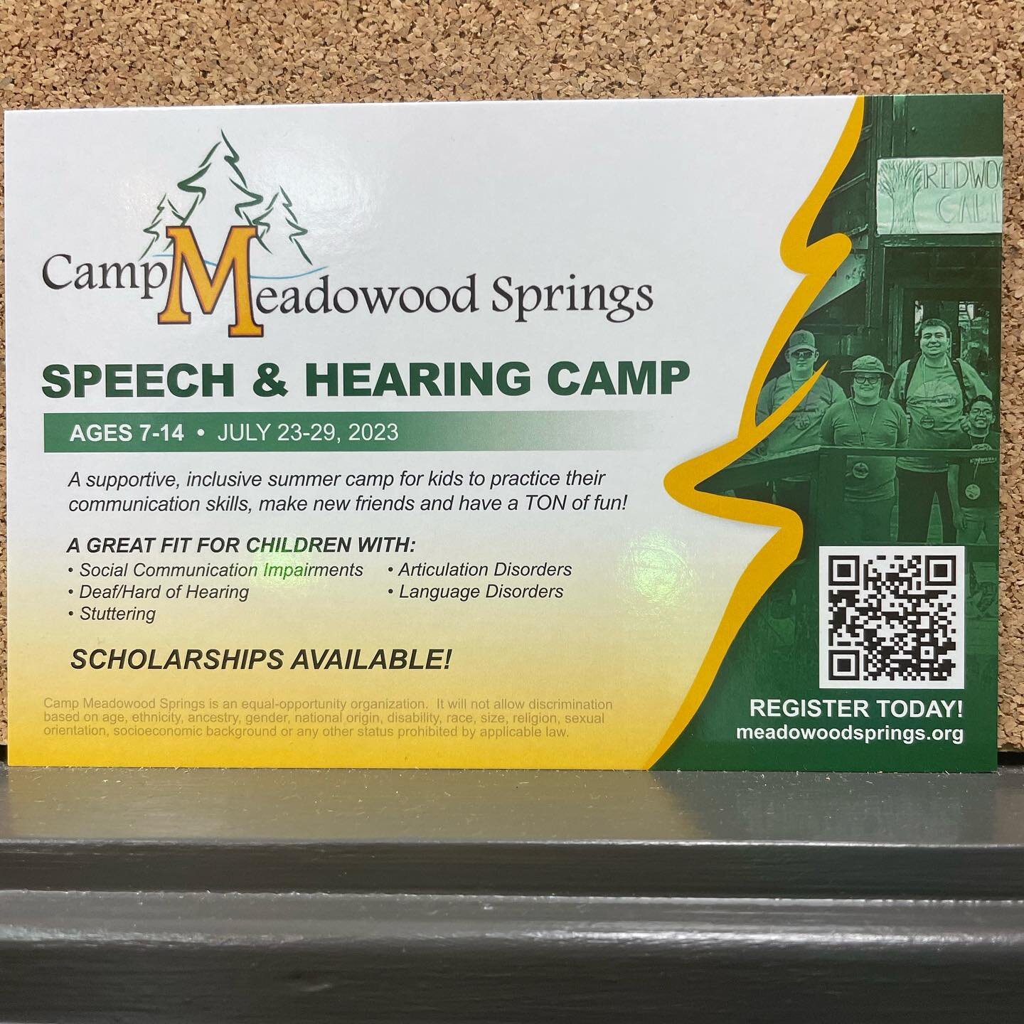 If you&rsquo;re the parent of a child with social communication impairments, deaf, or stuttering, we&rsquo;ve got exciting information to share.

Camp Meadowood Springs has a Speech and Hearing camp coming soon!
-July 23-29
-Ages 7-14

For more info,