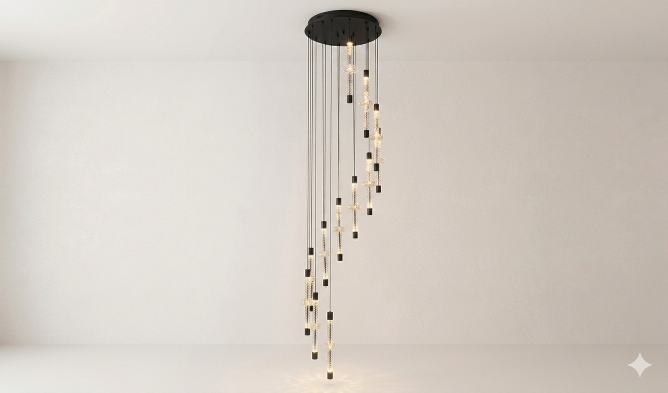 Stellar Collection Grand Black 16LT Cascading Chandelier