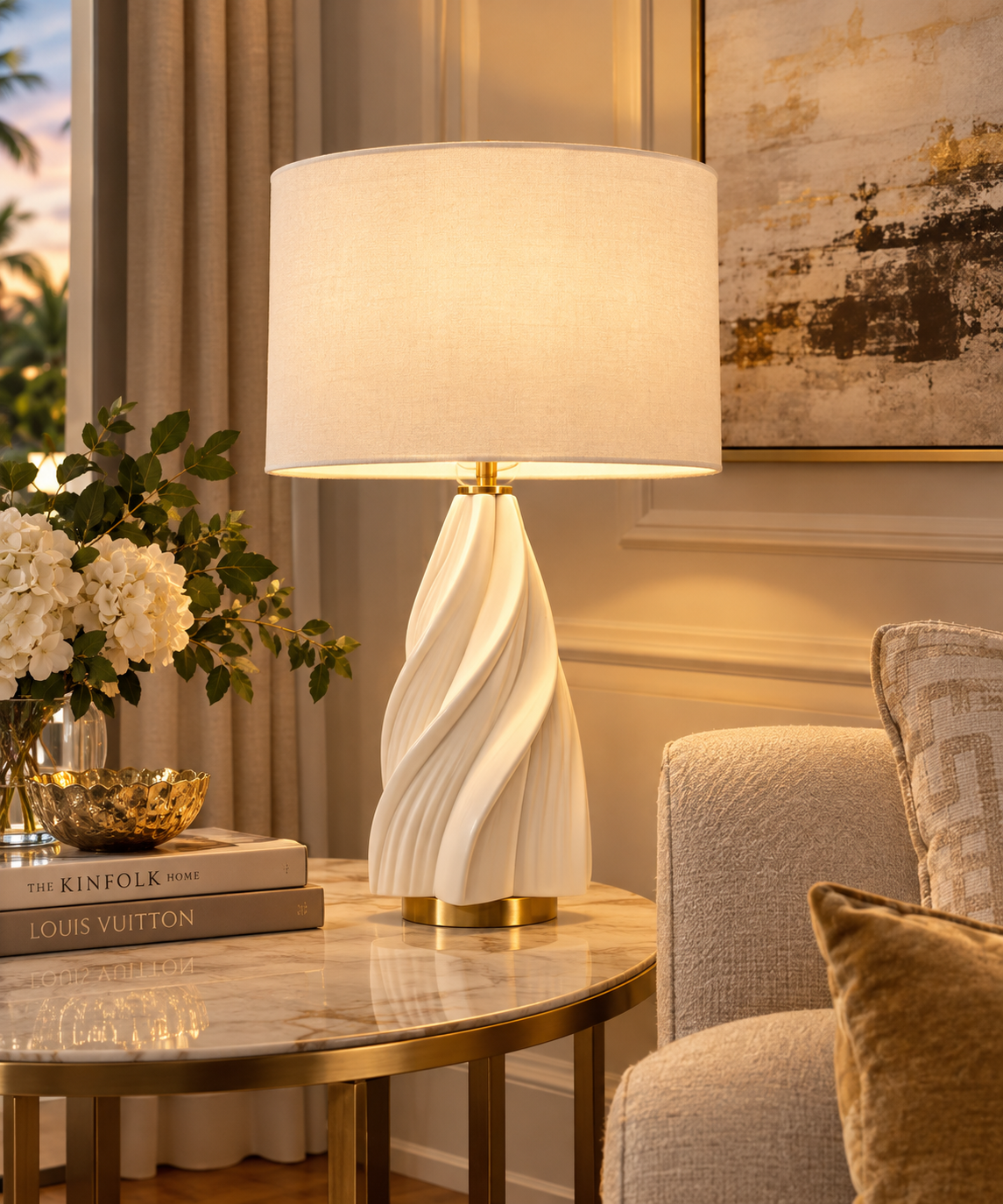 Serena White Swirl Table Lamp